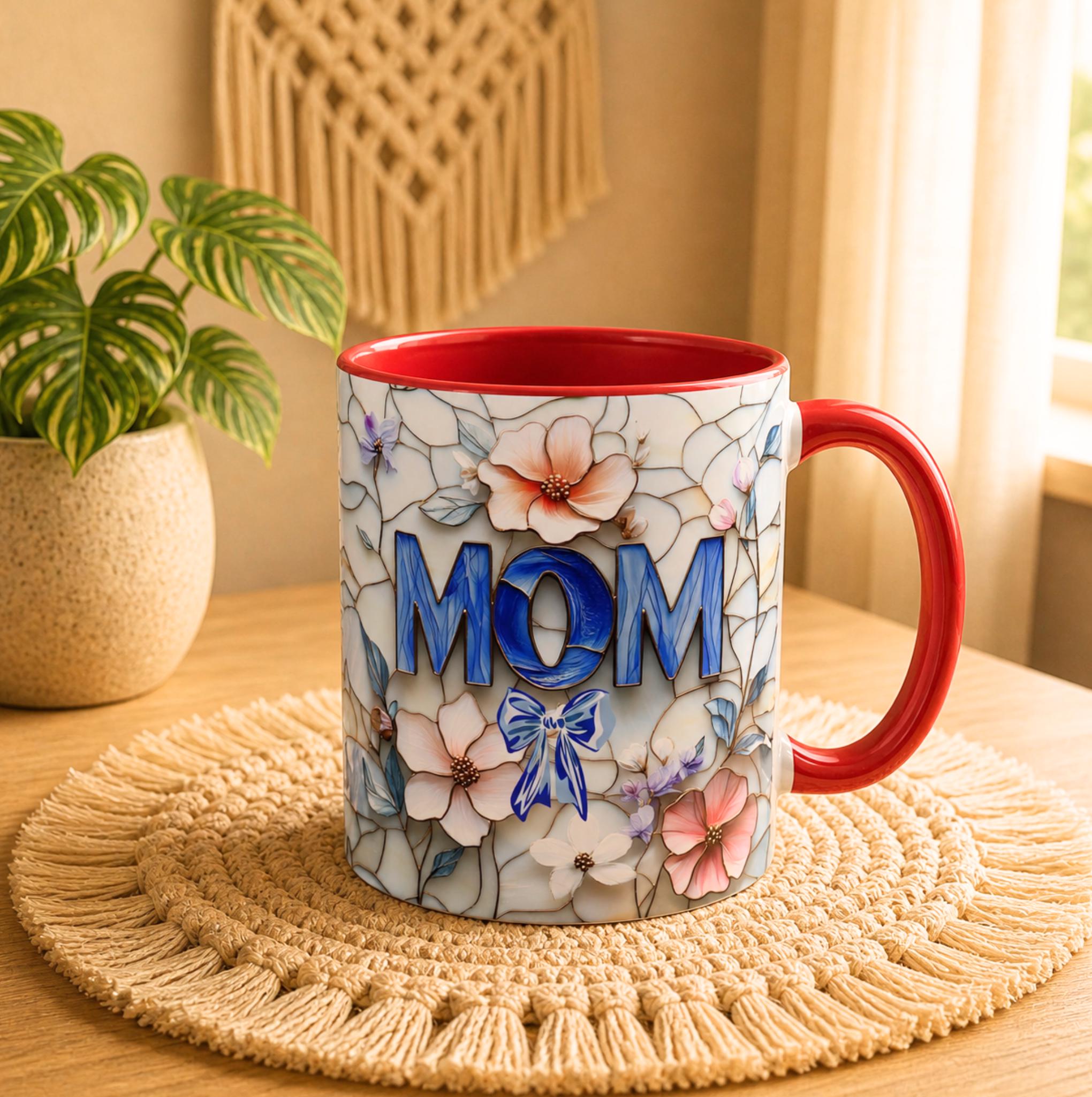 Stained Glass Style Floral MOM Mug