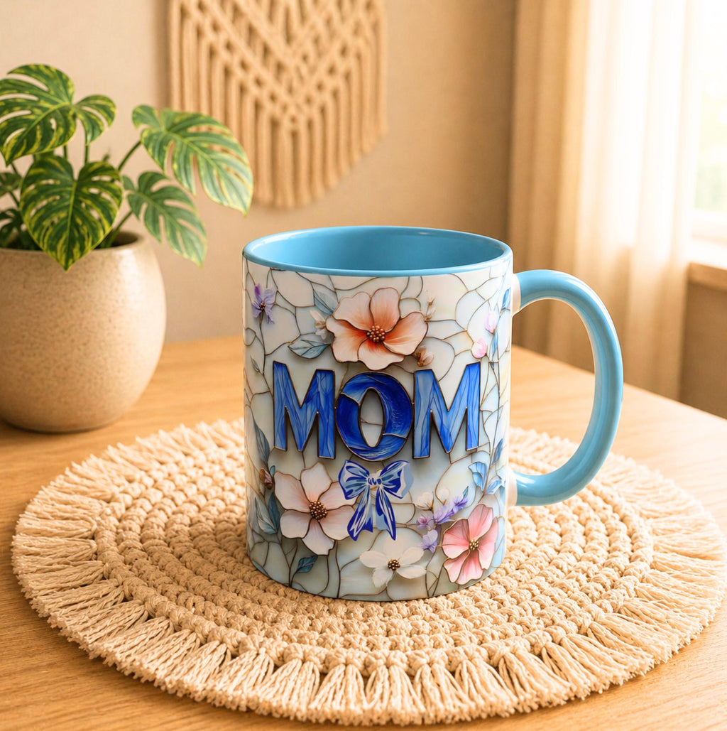 Stained Glass Style Floral MOM Mug