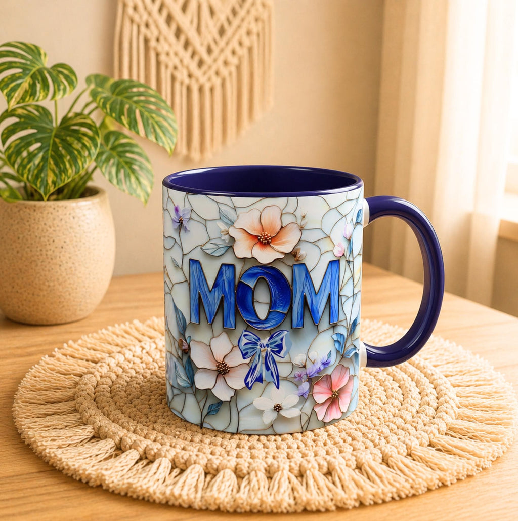 Stained Glass Style Floral MOM Mug