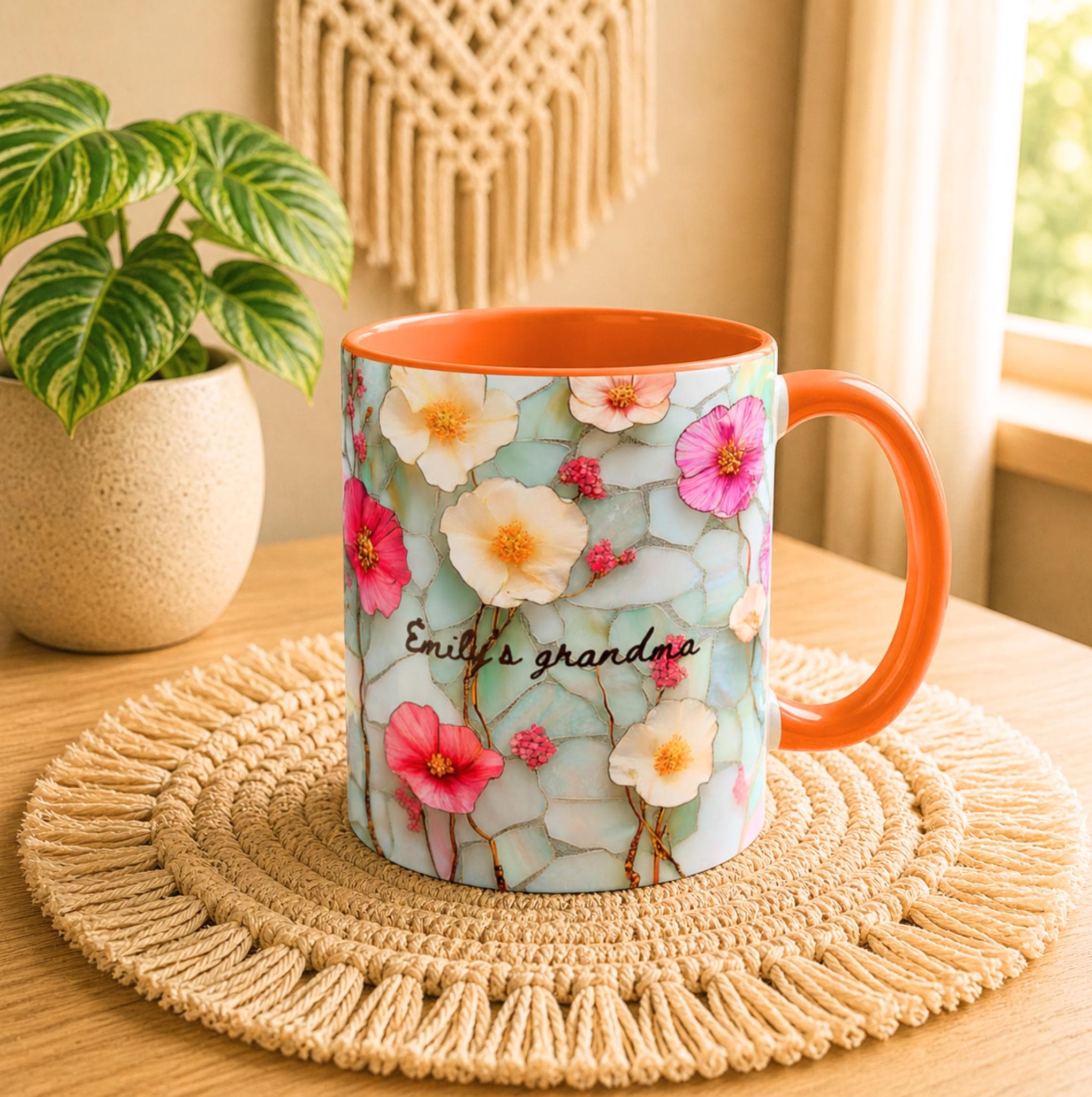 Personalized Floral Ceramic Grandma Mug Custom Grandchild Name Coffee Cup
