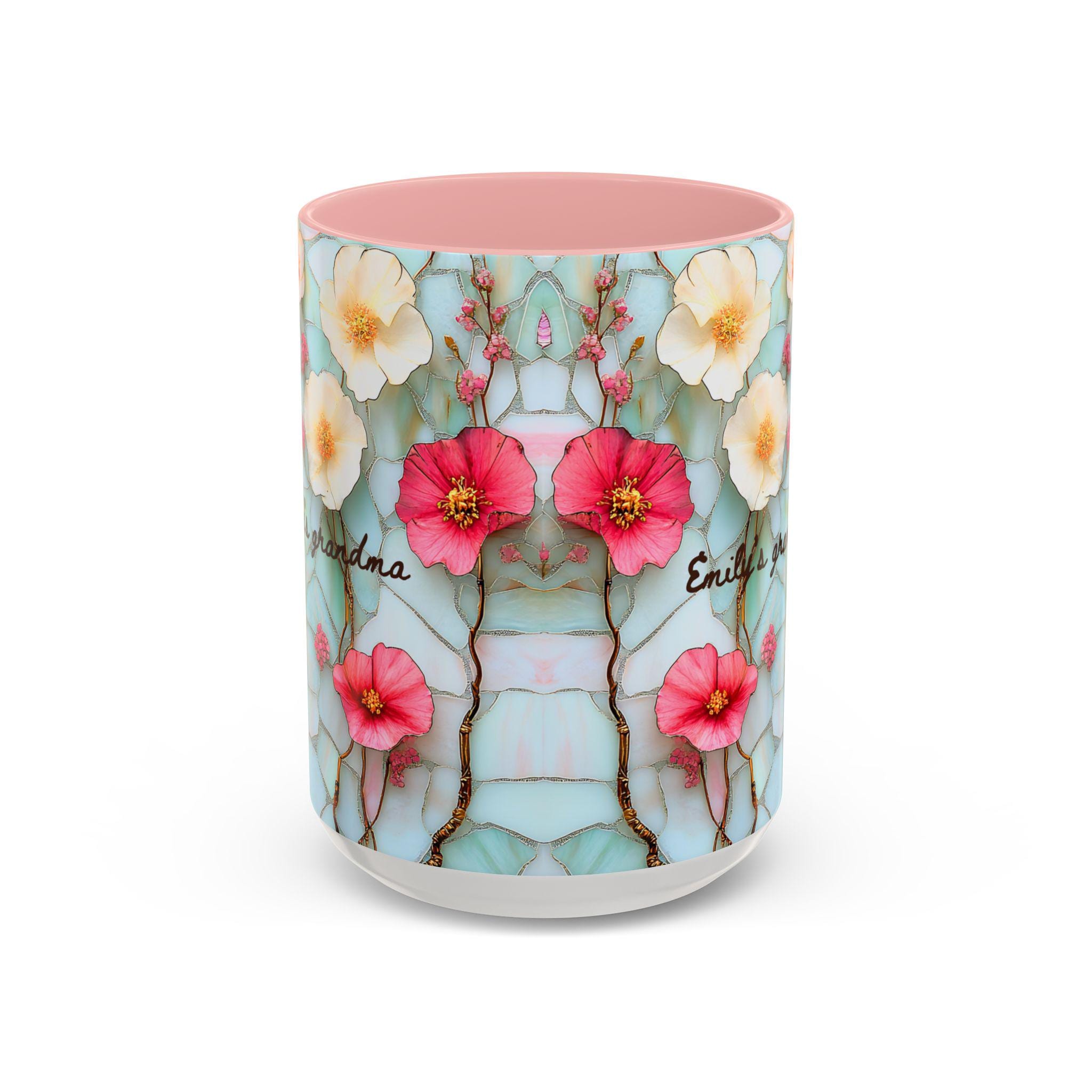 Personalized Floral Ceramic Grandma Mug Custom Grandchild Name Coffee Cup