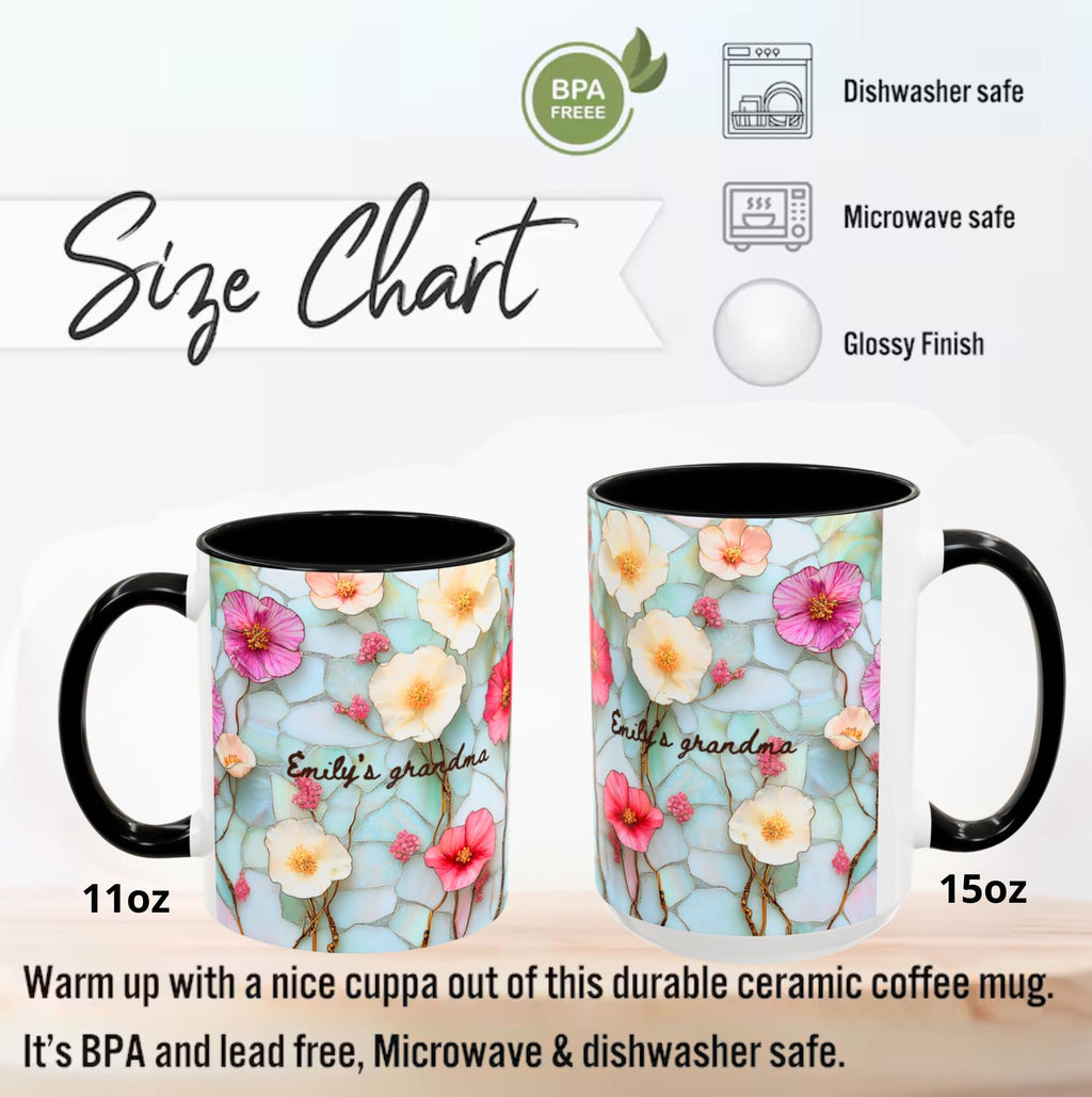 Personalized Floral Ceramic Grandma Mug Custom Grandchild Name Coffee Cup