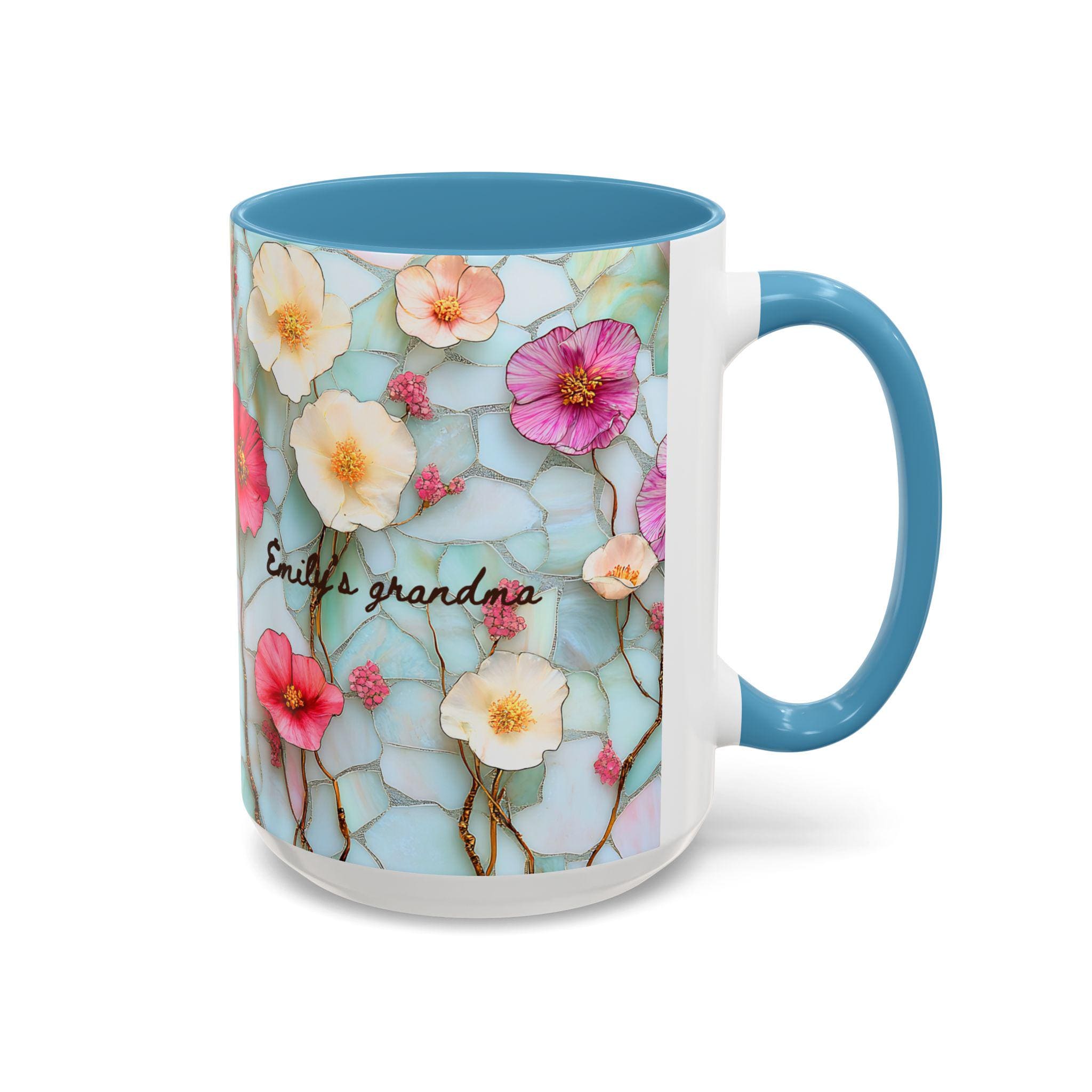 Personalized Floral Ceramic Grandma Mug Custom Grandchild Name Coffee Cup