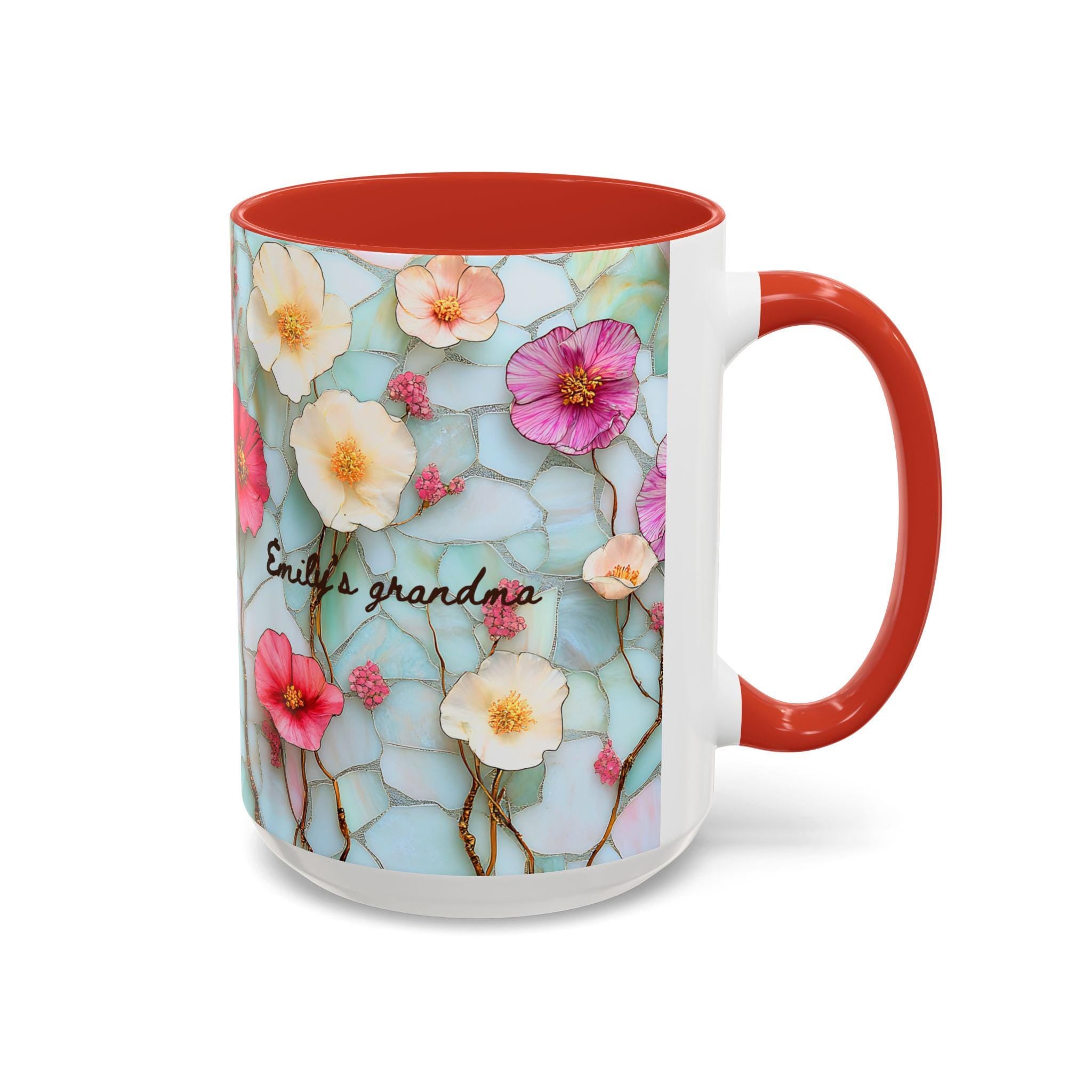 Personalized Floral Ceramic Grandma Mug Custom Grandchild Name Coffee Cup