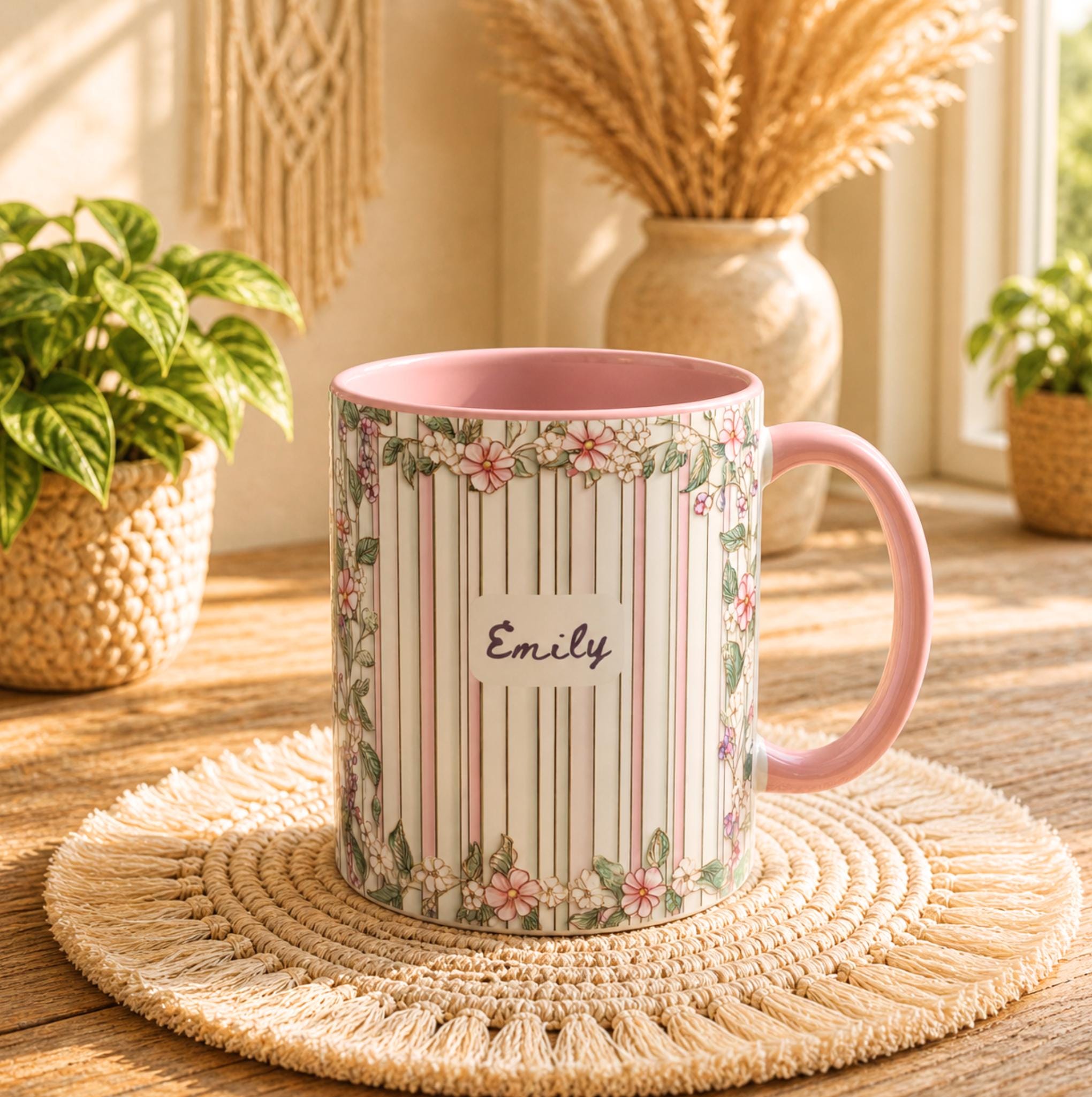LELORESTORE Personalized Grandma Floral Stripe Mug Custom Grandkids Names