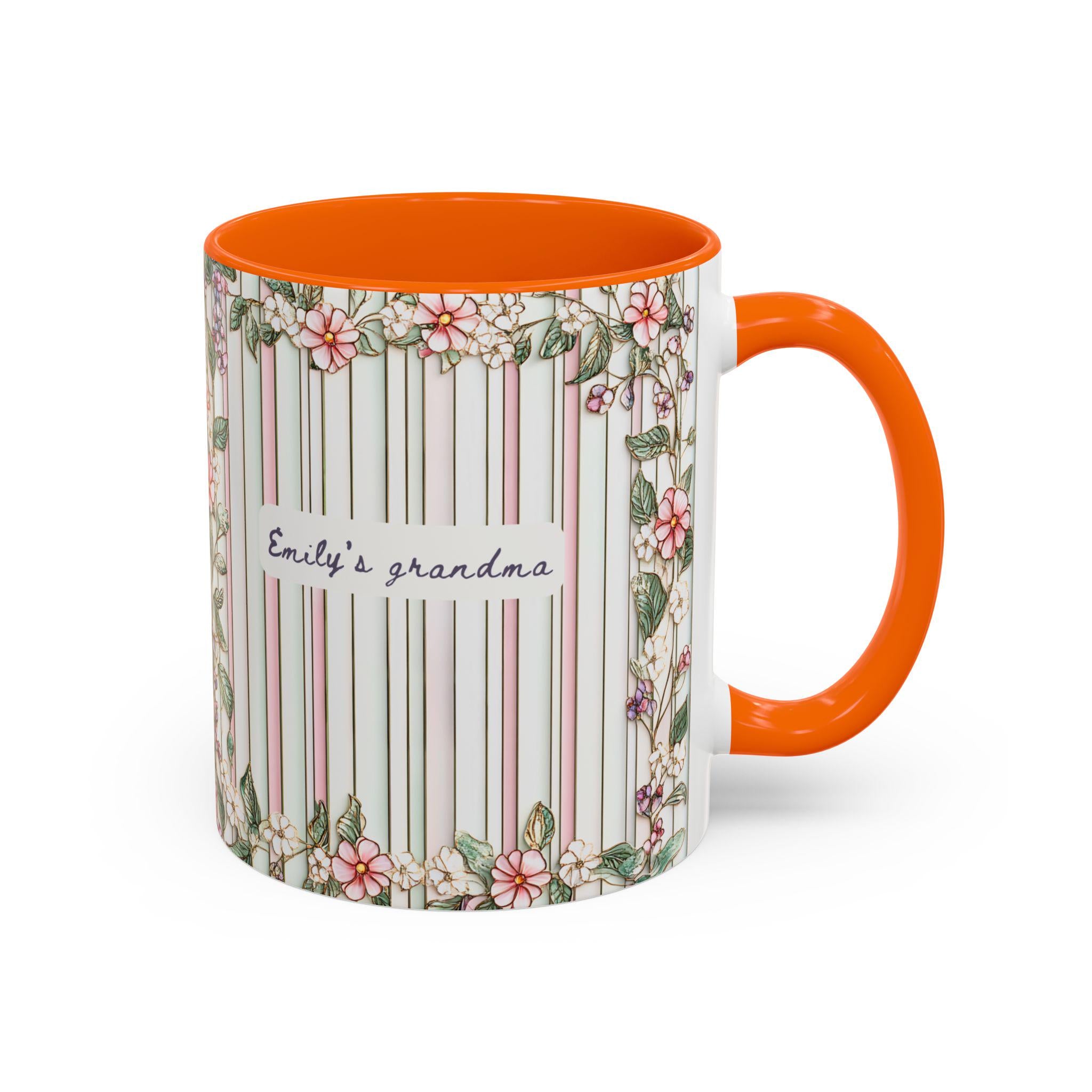 LELORESTORE Personalized Grandma Floral Stripe Mug Custom Grandkids Names