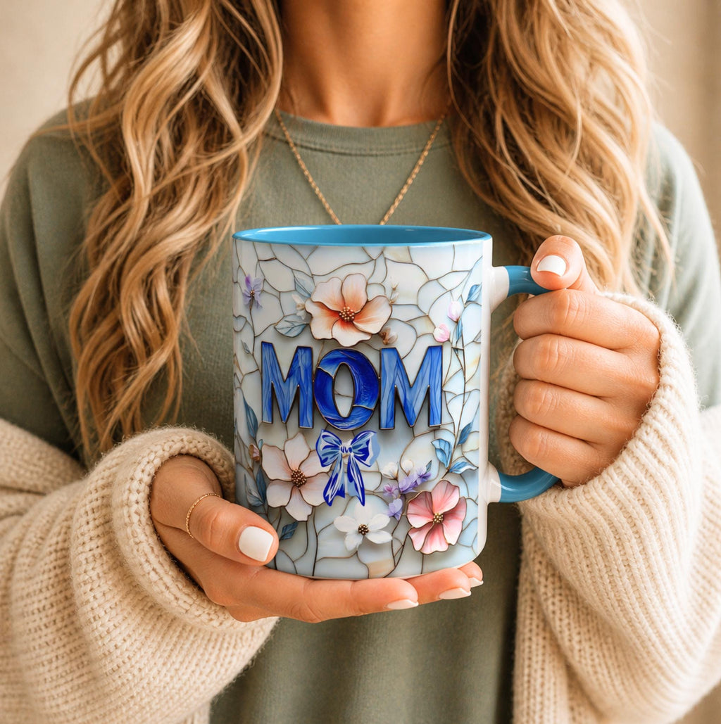 Stained Glass Style Floral MOM Mug