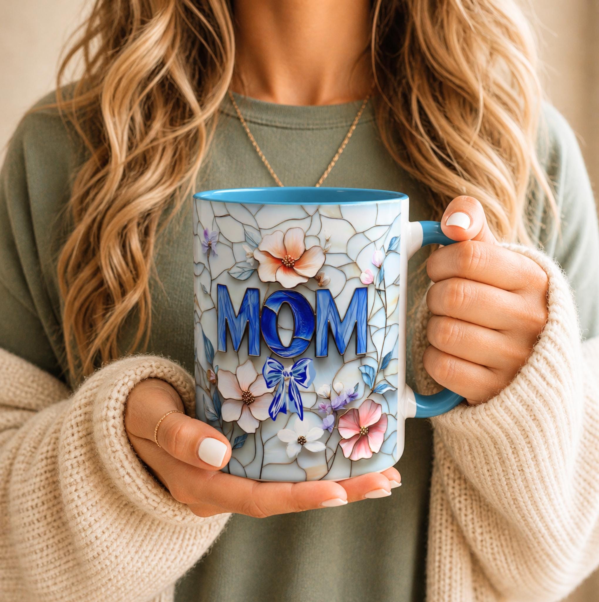 Stained Glass Style Floral MOM Mug