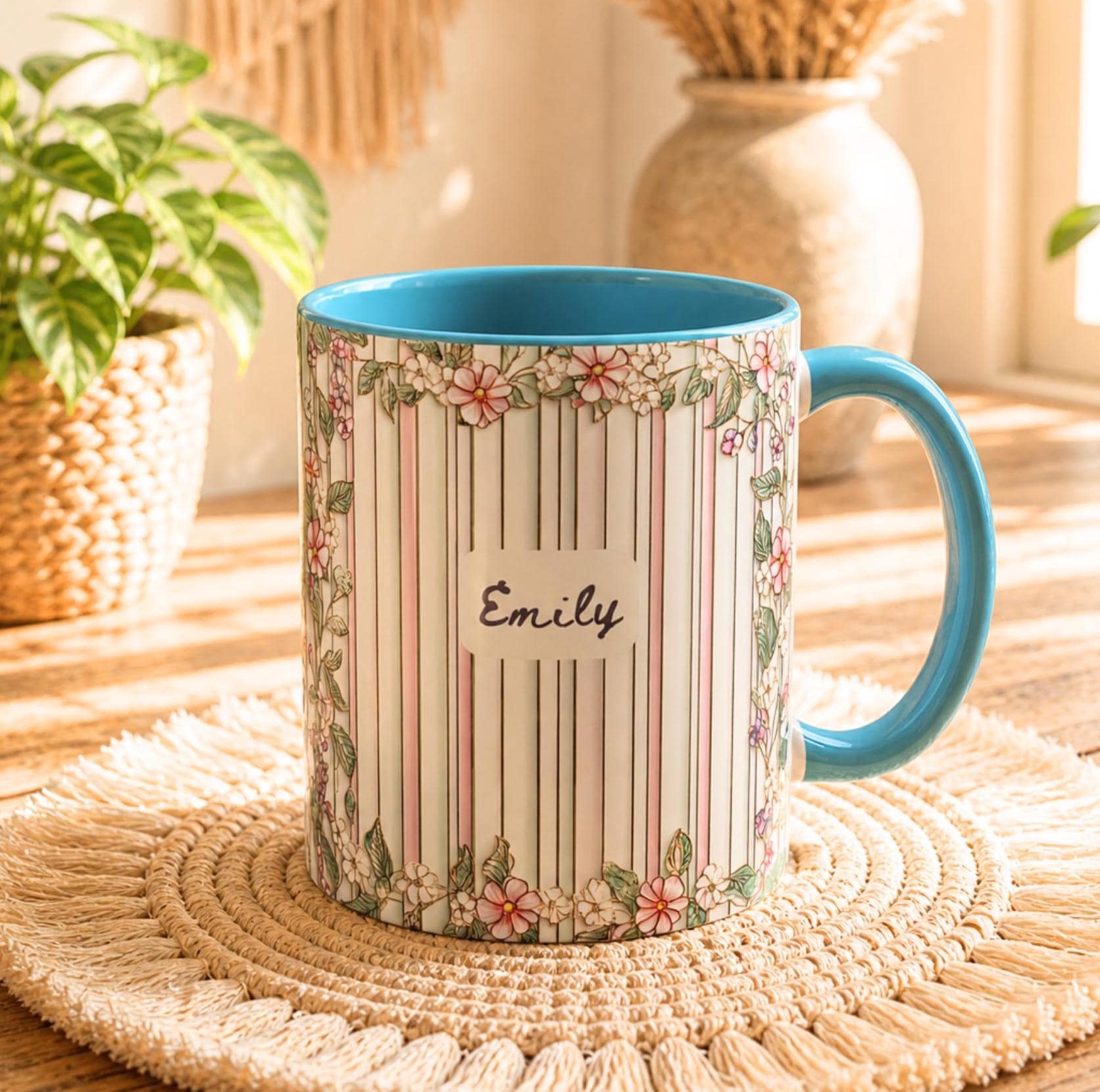 LELORESTORE Personalized Grandma Floral Stripe Mug Custom Grandkids Names