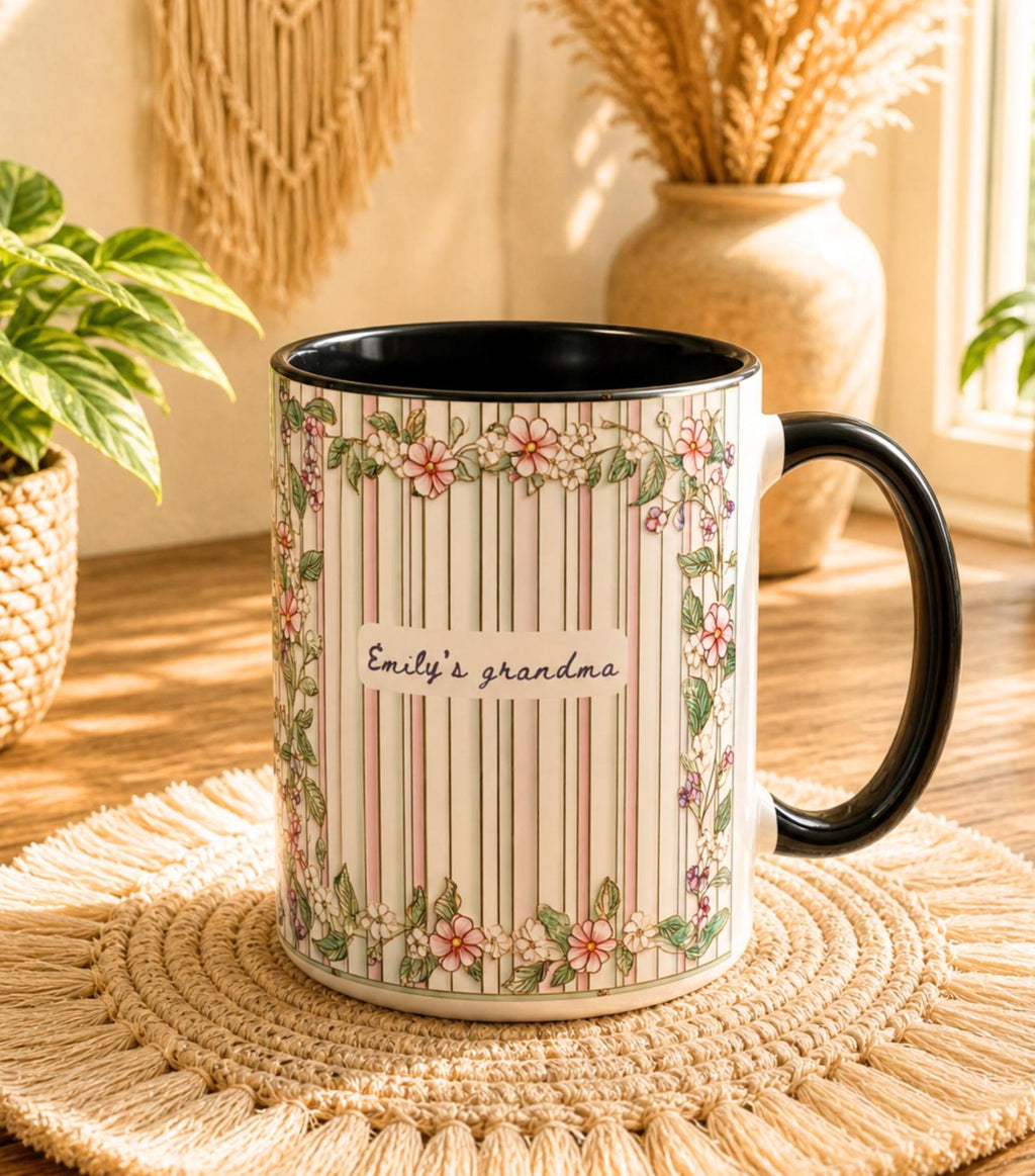 LELORESTORE Personalized Grandma Floral Stripe Mug Custom Grandkids Names