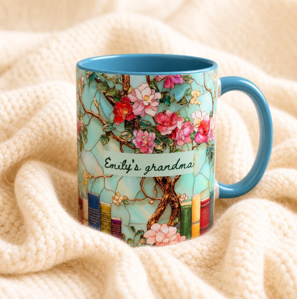 Personalized Grandma Custom Mug Name Floral Faux Stained Glass Coffee Cup