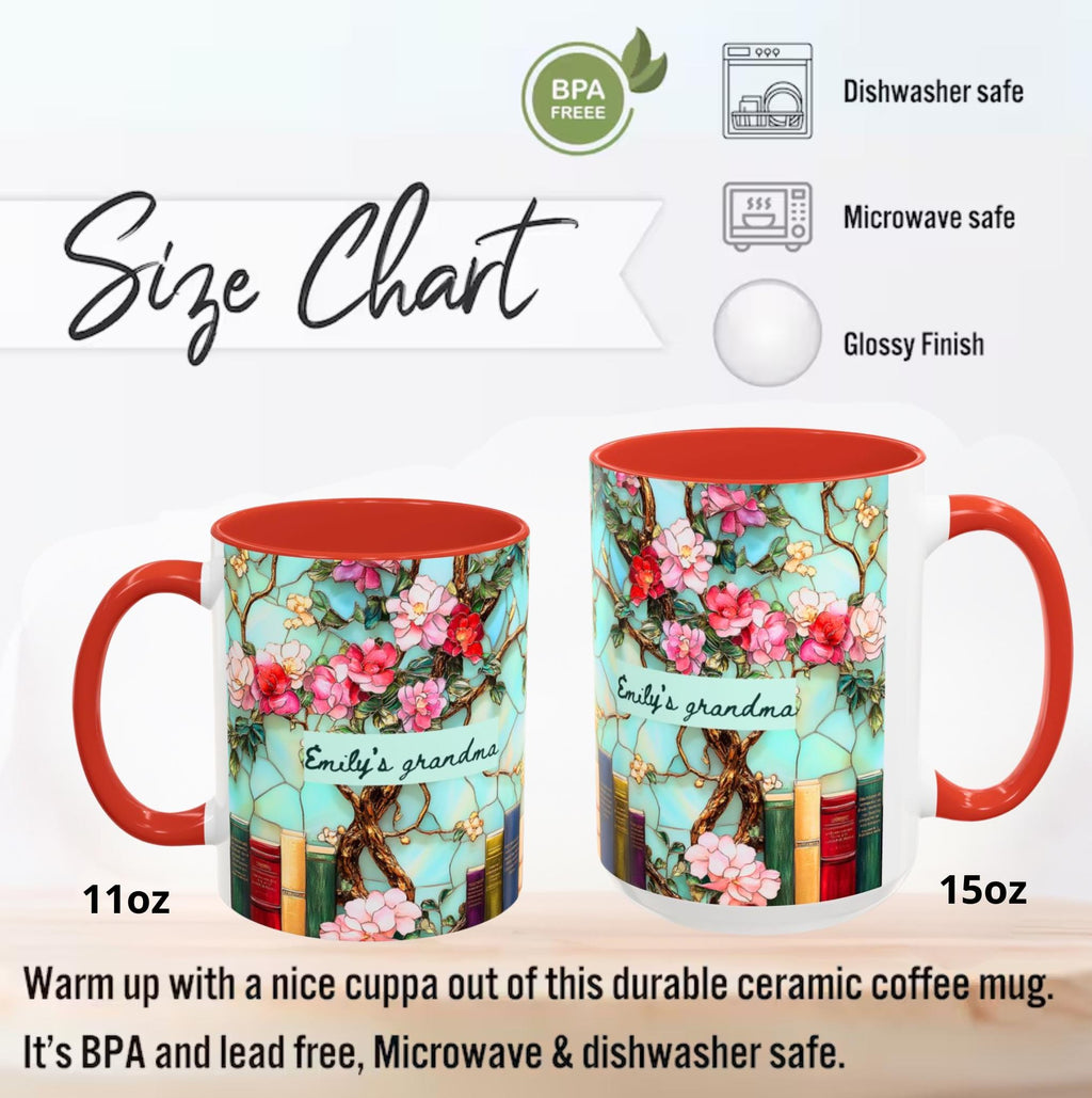Personalized Grandma Custom Mug Name Floral Faux Stained Glass Coffee Cup