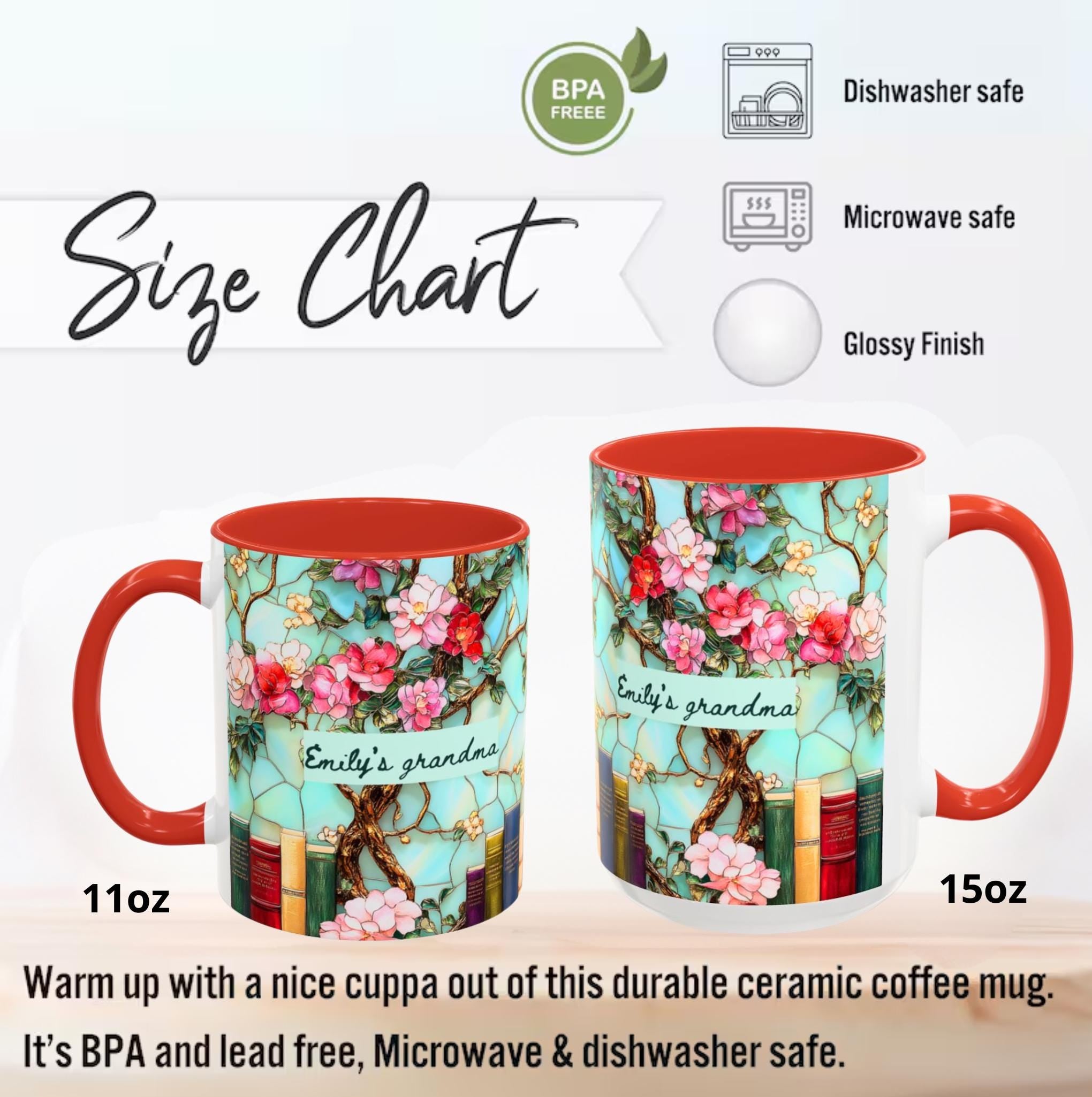 Personalized Grandma Custom Mug Name Floral Faux Stained Glass Coffee Cup