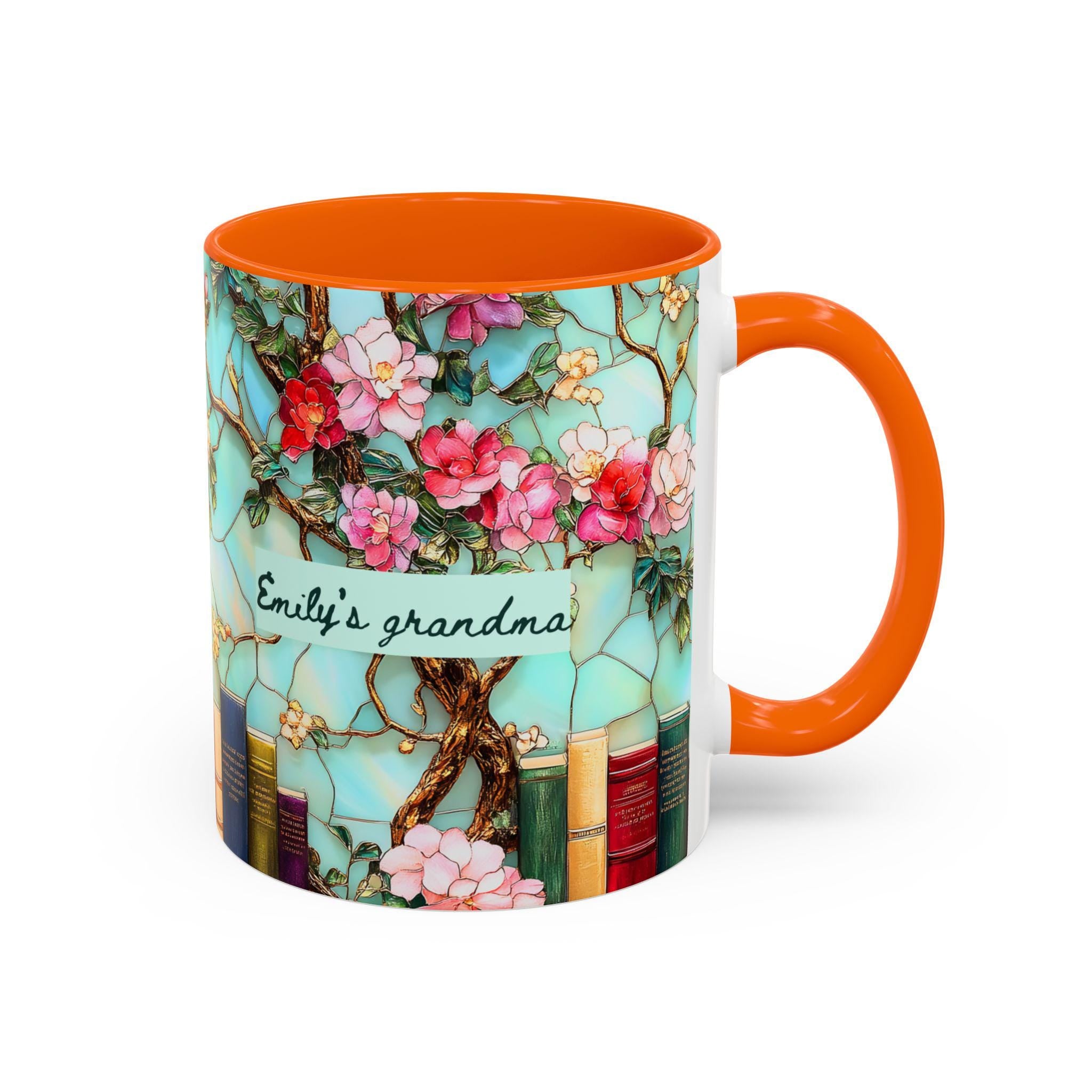 Personalized Grandma Custom Mug Name Floral Faux Stained Glass Coffee Cup