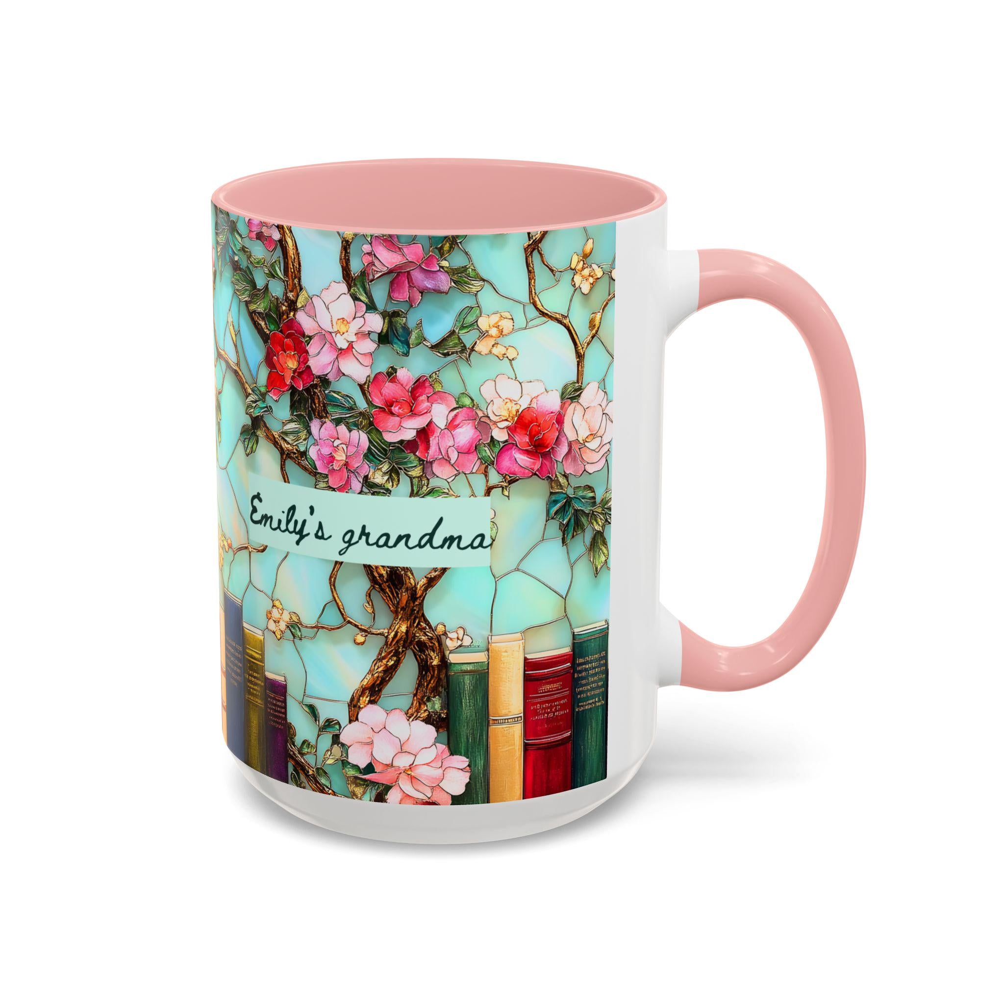 Personalized Grandma Custom Mug Name Floral Faux Stained Glass Coffee Cup