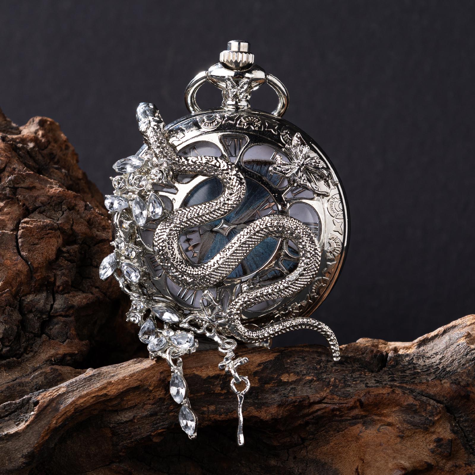 Oryeia Handmade Snake & Butterfly Specimen Gothic Pocket Watch