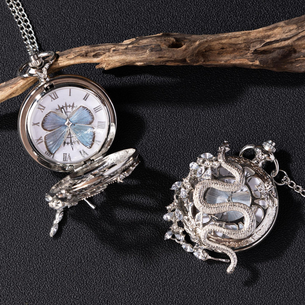 Oryeia Handmade Snake & Butterfly Specimen Gothic Pocket Watch
