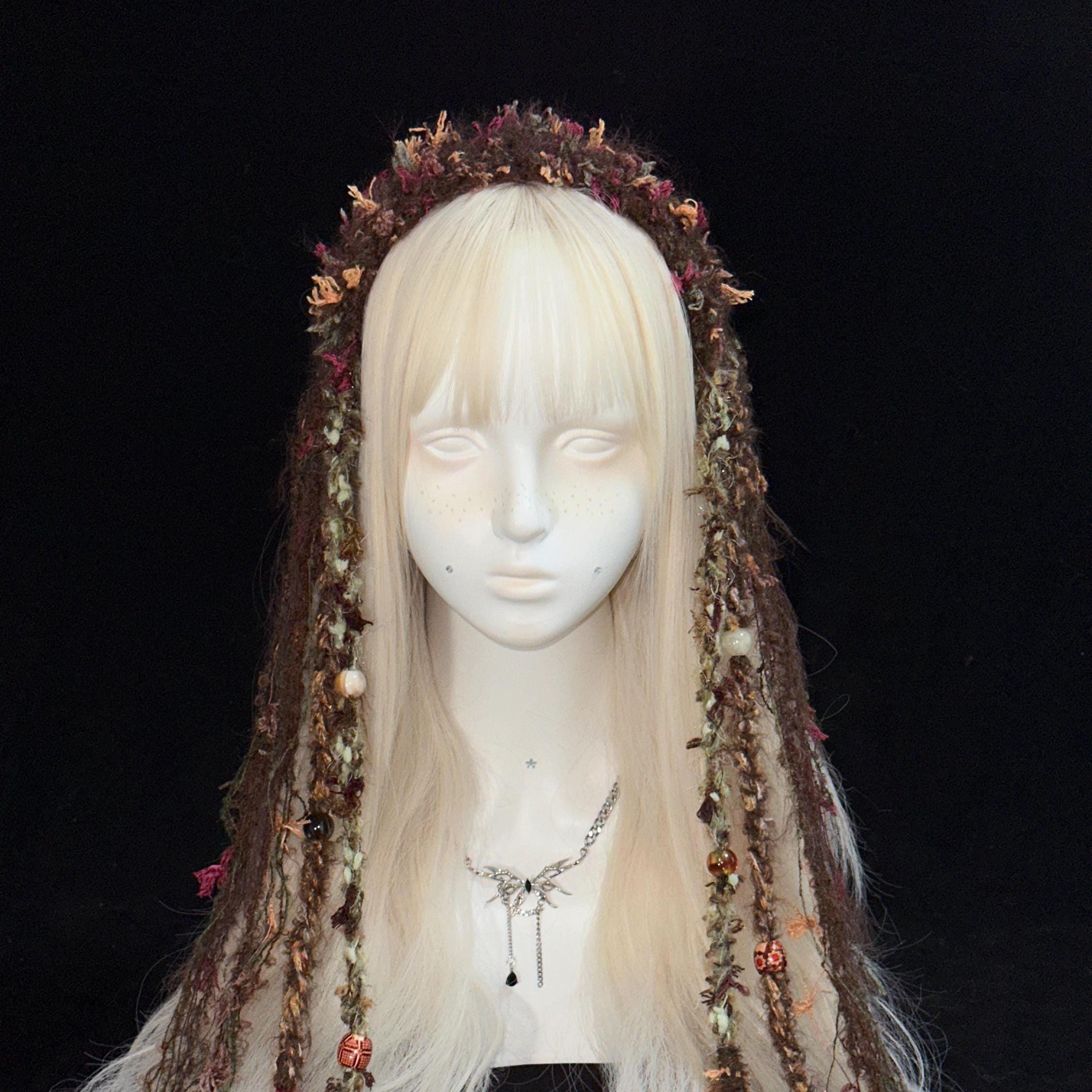 Woodland Brown Textured Fringe Beaded Hair Headband