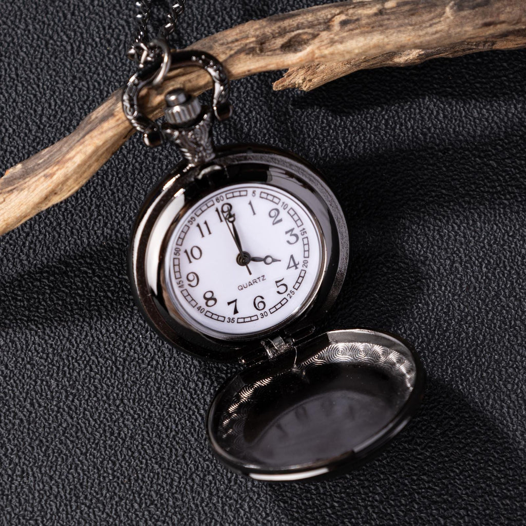 Oryeia Vintage Rose Love Pocket Watch Necklace Black Gunmetal