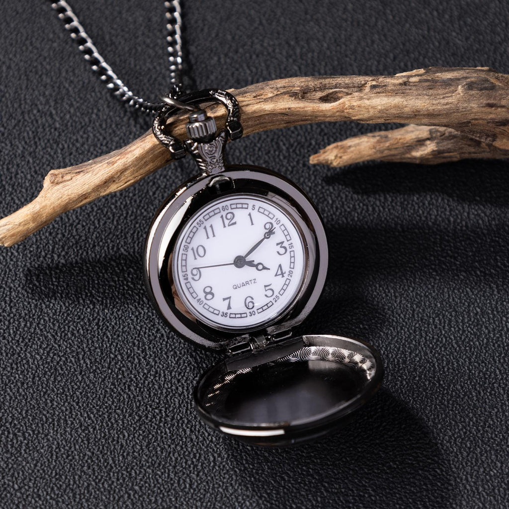 Oryeia Vintage Raven Gothic Pocket Watch Necklace Black Gunmetal
