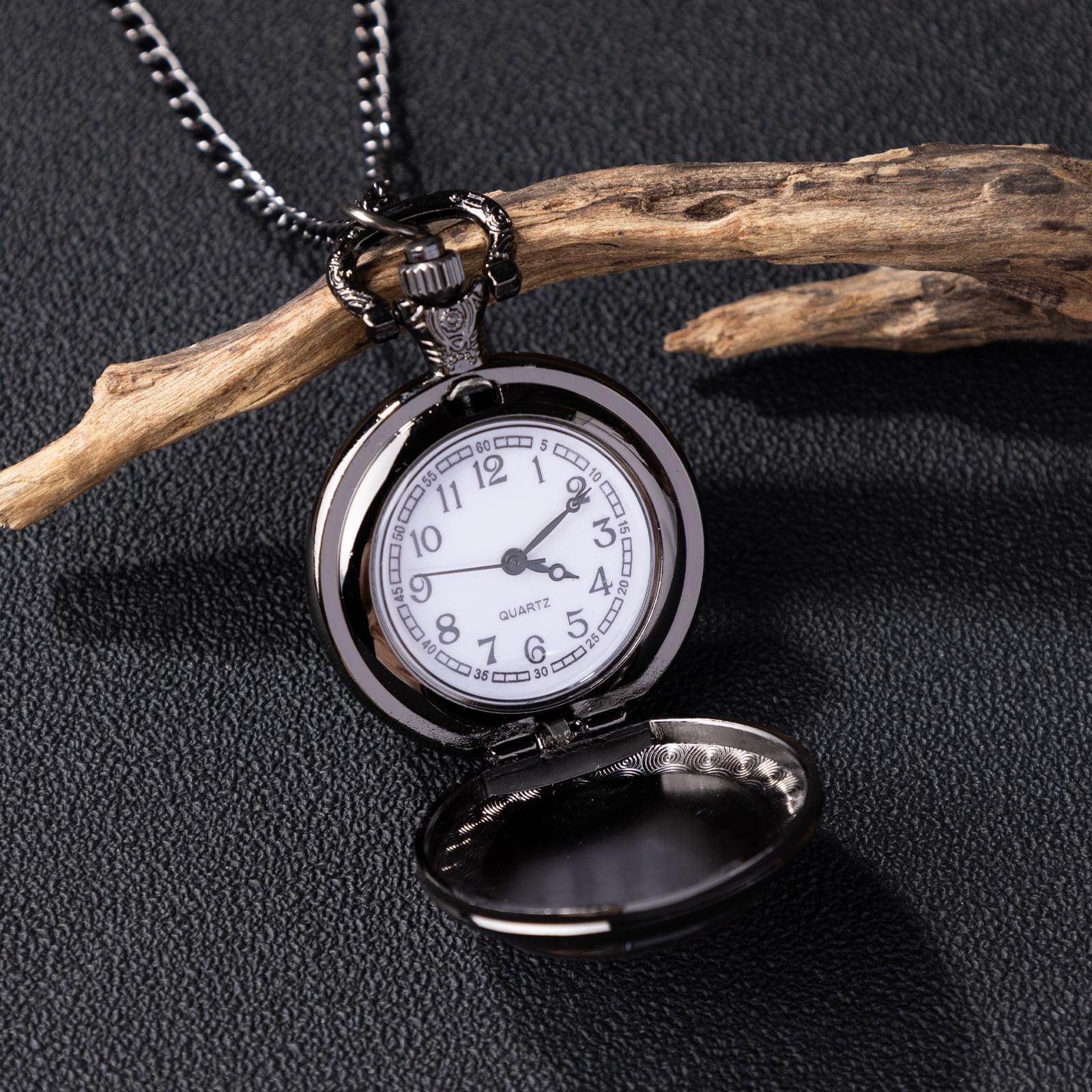 Oryeia Vintage Raven Gothic Pocket Watch Necklace Black Gunmetal