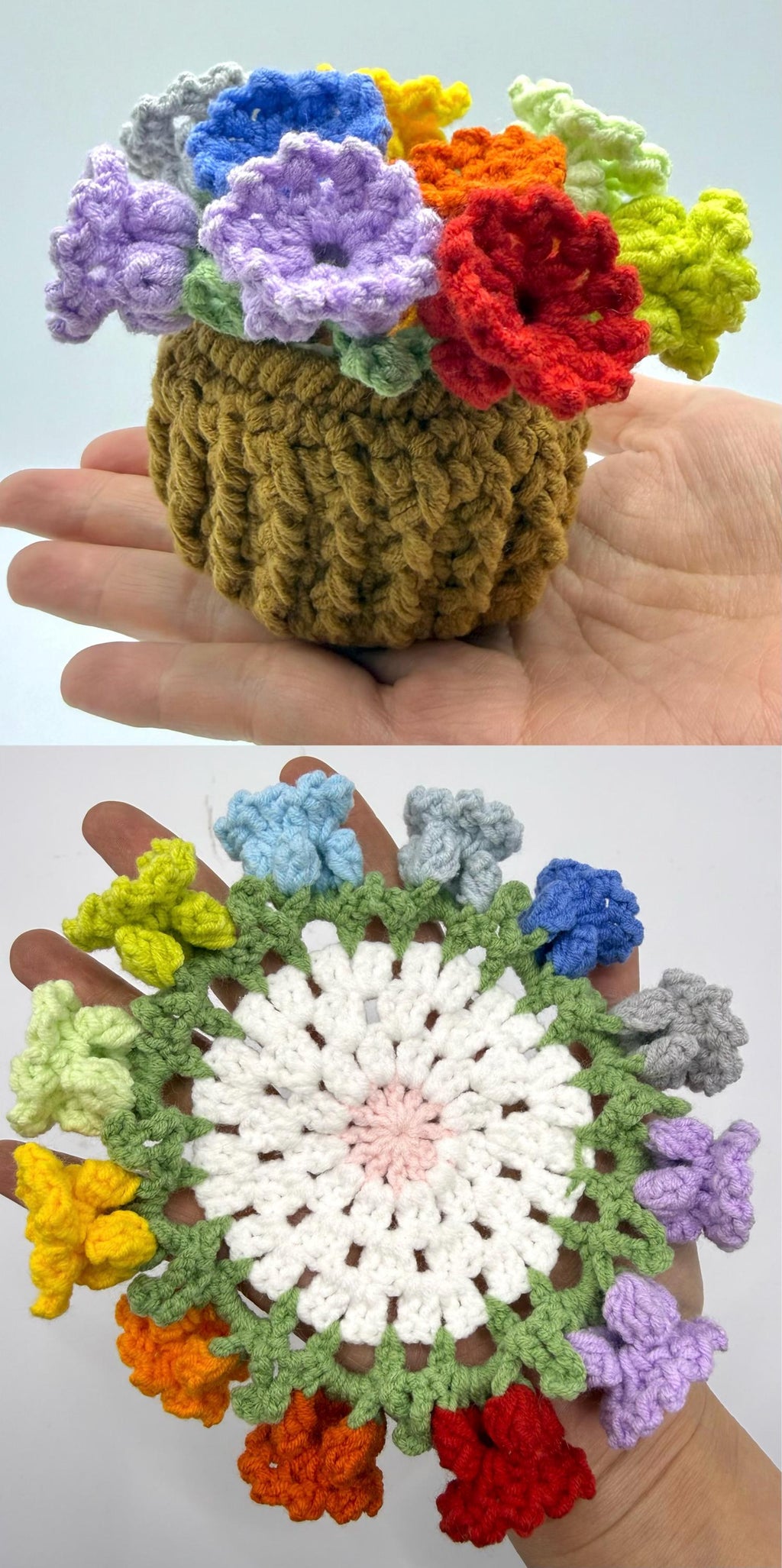 Handmade Crochet Flower Coaster Set with Basket Holder Cotton