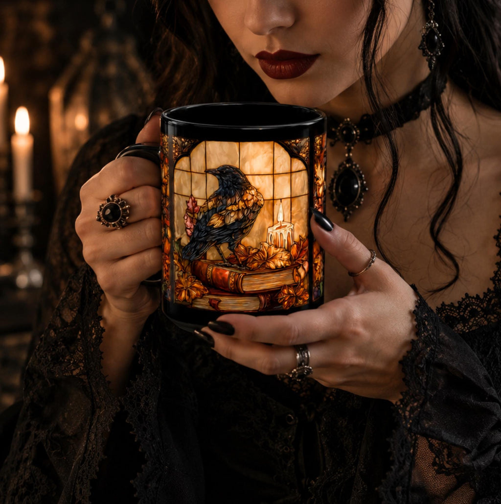 LELORESTORE Gothic Raven Coffee Mug Dark Academia Bookish Design