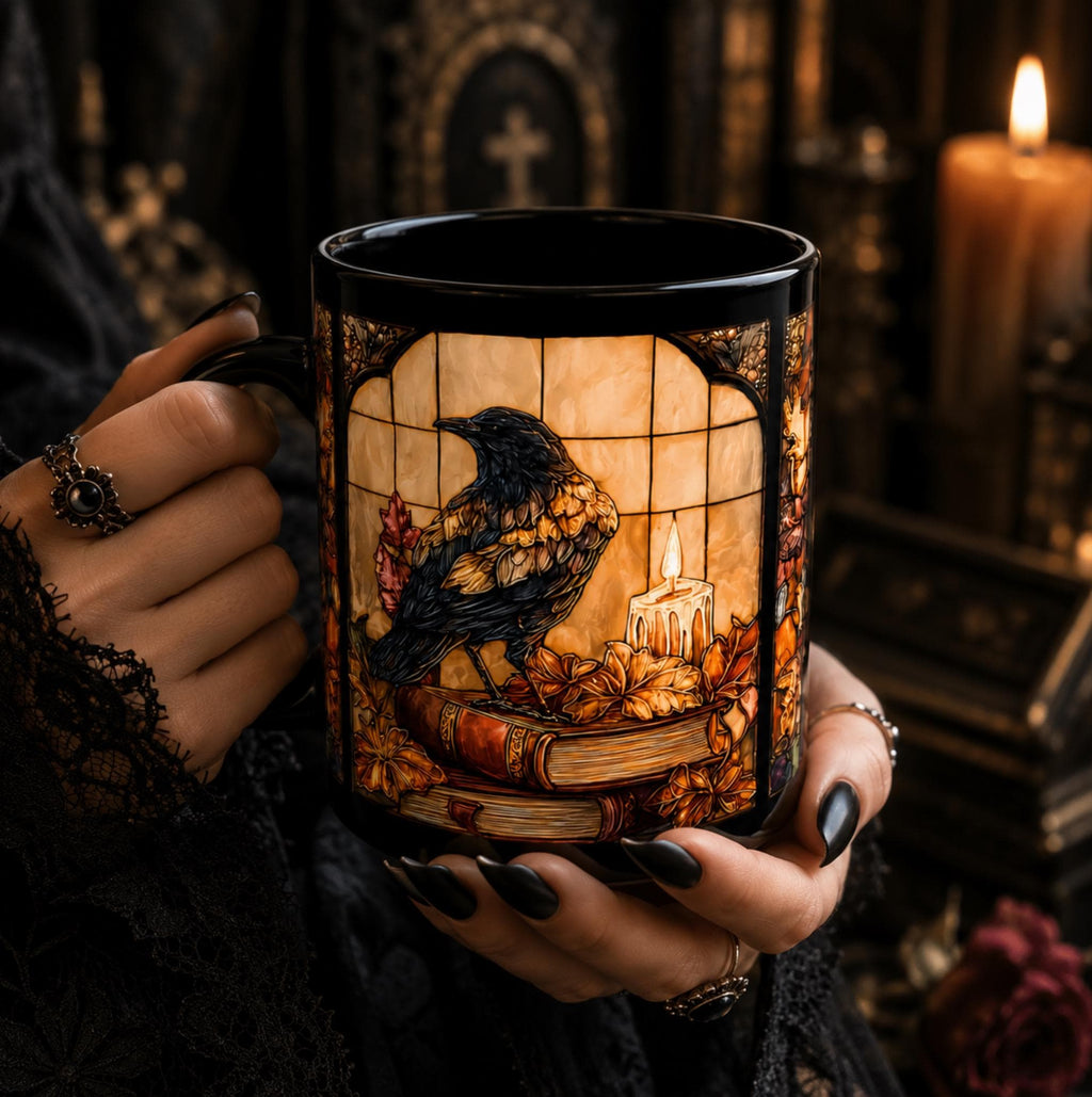 LELORESTORE Gothic Raven Coffee Mug Dark Academia Bookish Design