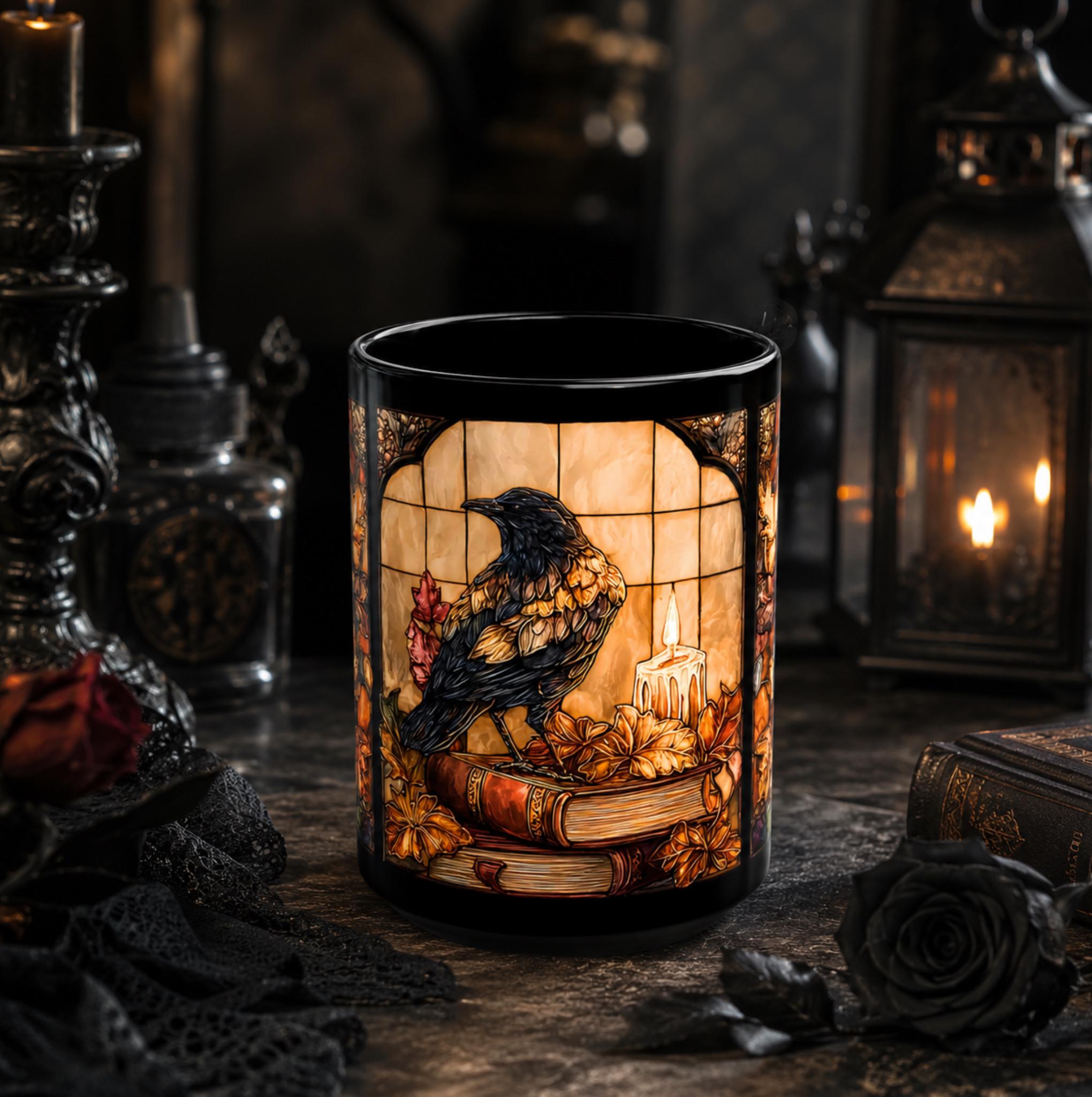 LELORESTORE Gothic Raven Coffee Mug Dark Academia Bookish Design