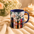 Stained Glass Floral Bookshelf Mug 15oz Ceramic Coffee Cup