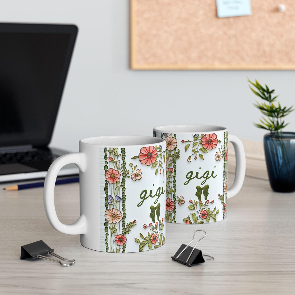 LELORESTORE Personalized Gigi Floral Botanical Ceramic Coffee Mug