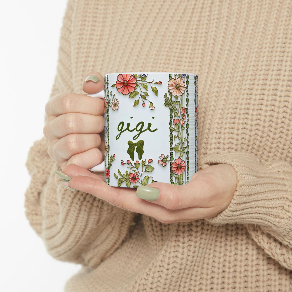 LELORESTORE Personalized Gigi Floral Botanical Ceramic Coffee Mug