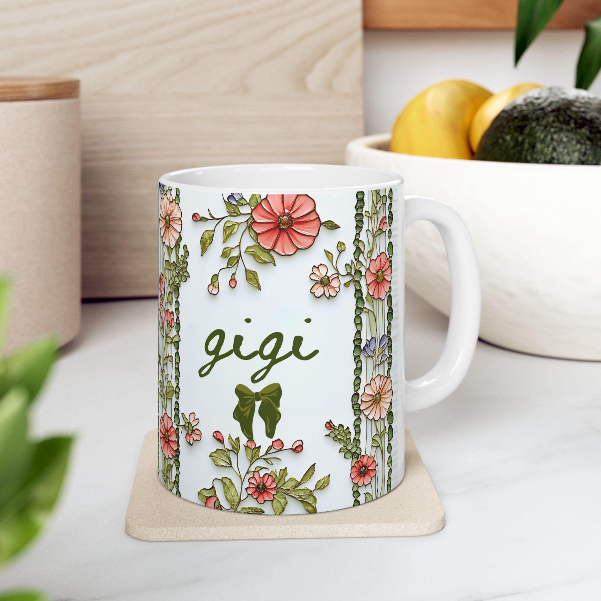 LELORESTORE Personalized Gigi Floral Botanical Ceramic Coffee Mug
