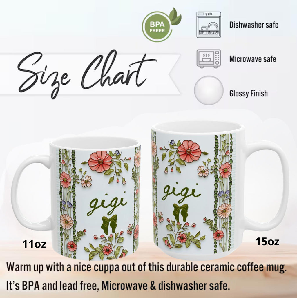 LELORESTORE Personalized Gigi Floral Botanical Ceramic Coffee Mug