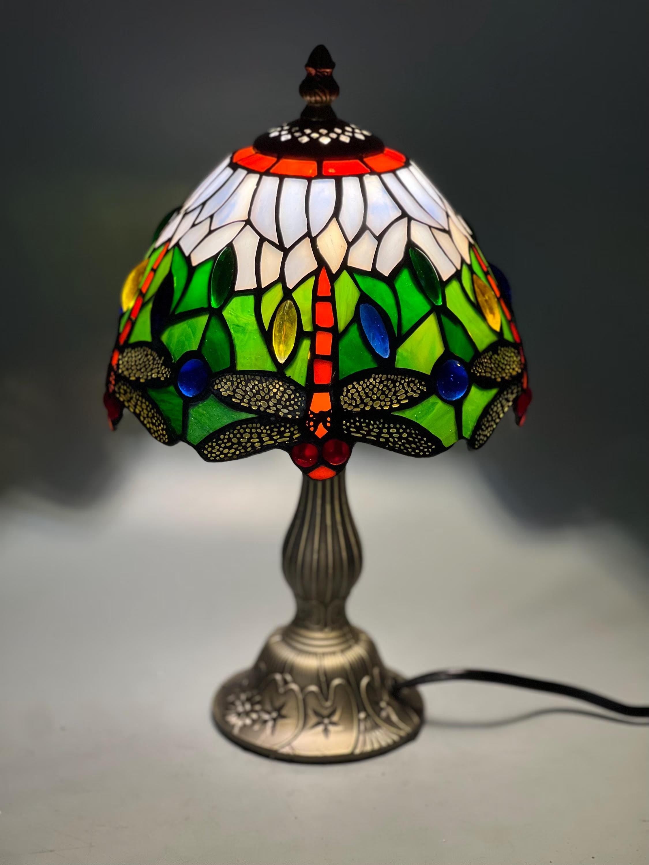 U2Antique Dragonfly Tiffany Table Lamp Stained Glass 8in