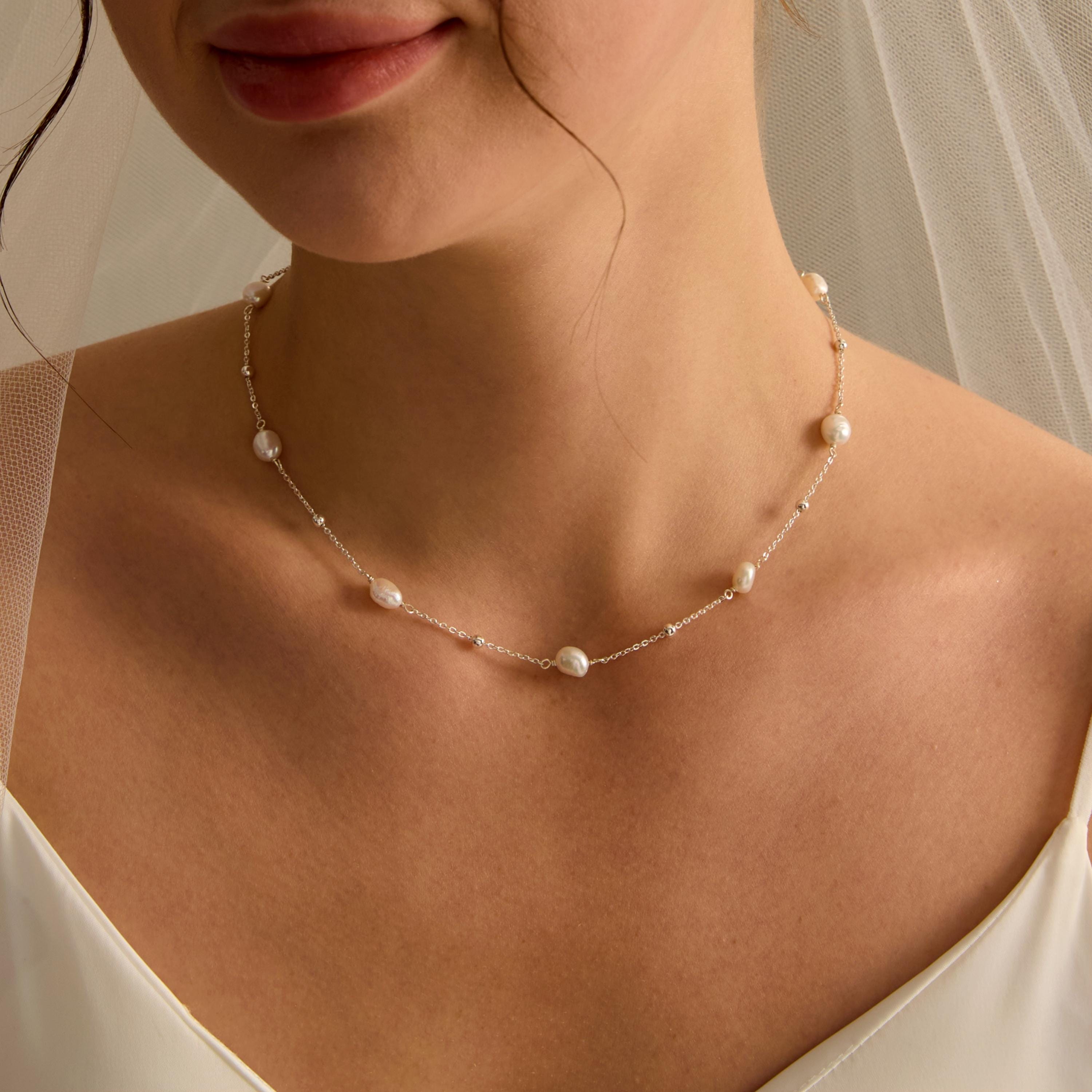 EcloraTreasures Baroque Genuine Freshwater Pearl Necklace 16in Gold