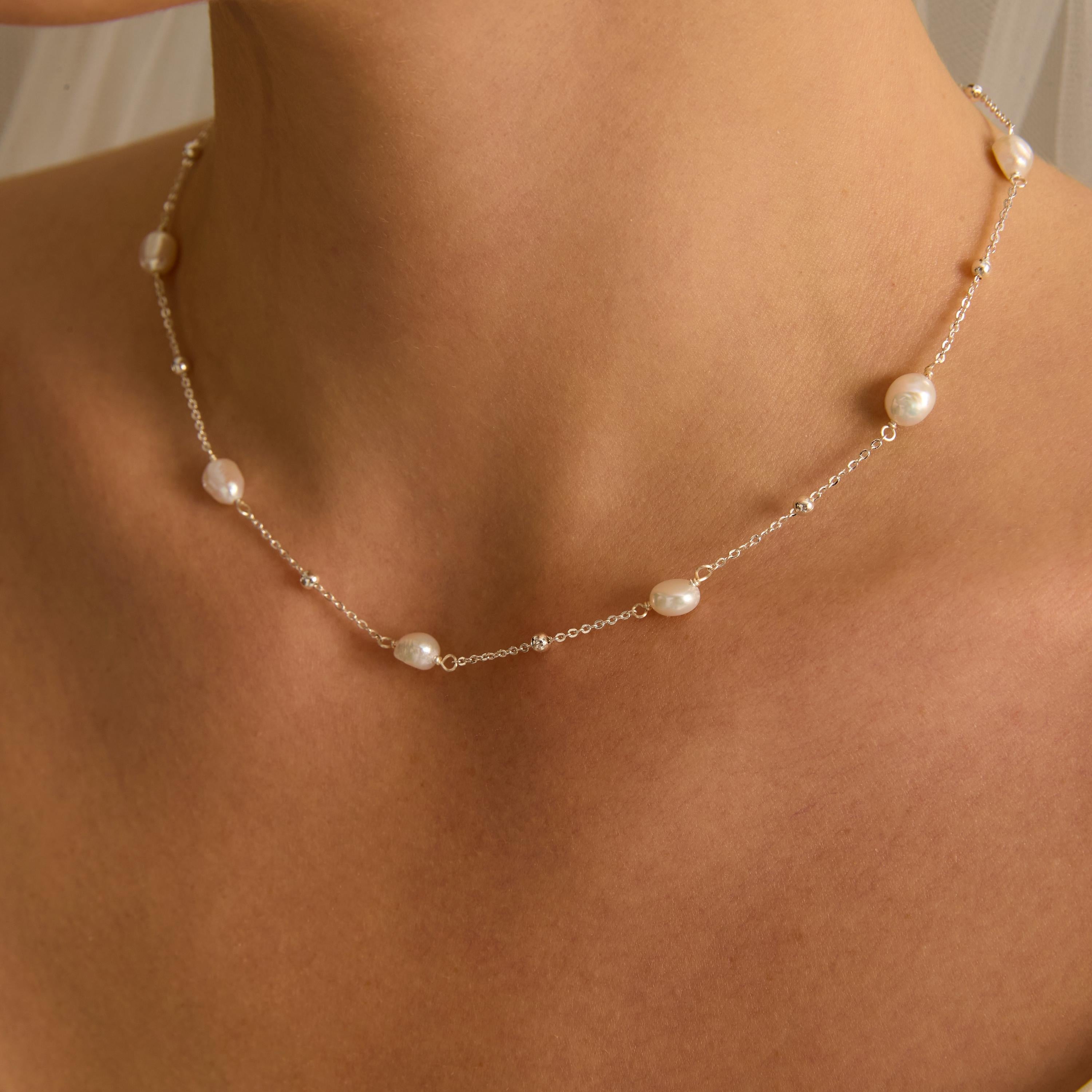 EcloraTreasures Baroque Genuine Freshwater Pearl Necklace 16in Gold