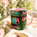 LELORESTORE Floral Bookshelf Faux Stained Glass Ceramic Mug Bookish Gift