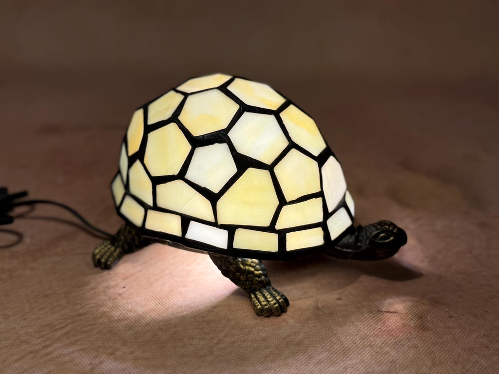 U2Antique Turtle Tiffany Mosaic Stained Glass Table Lamp Beige