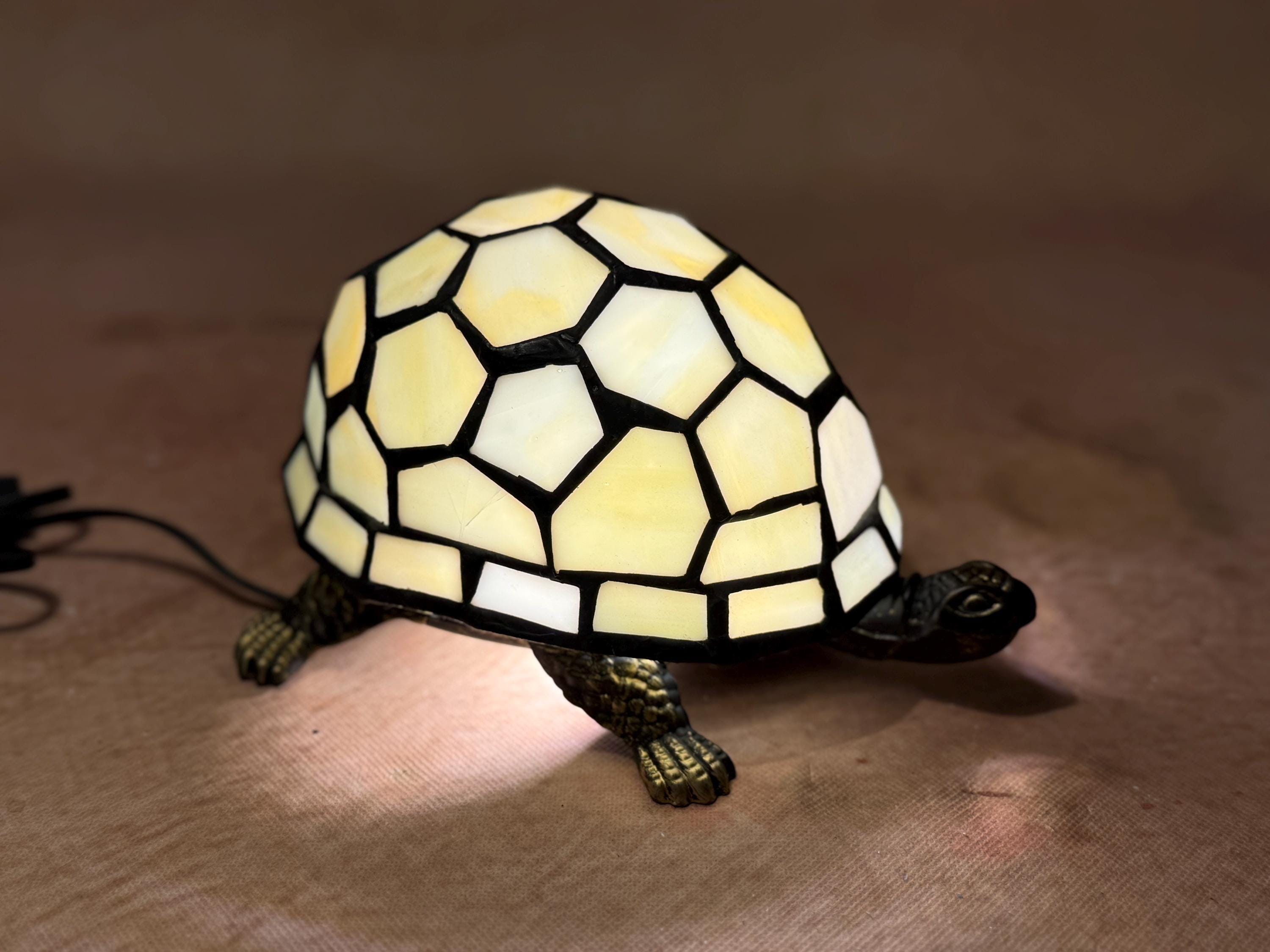 U2Antique Turtle Tiffany Mosaic Stained Glass Table Lamp Beige
