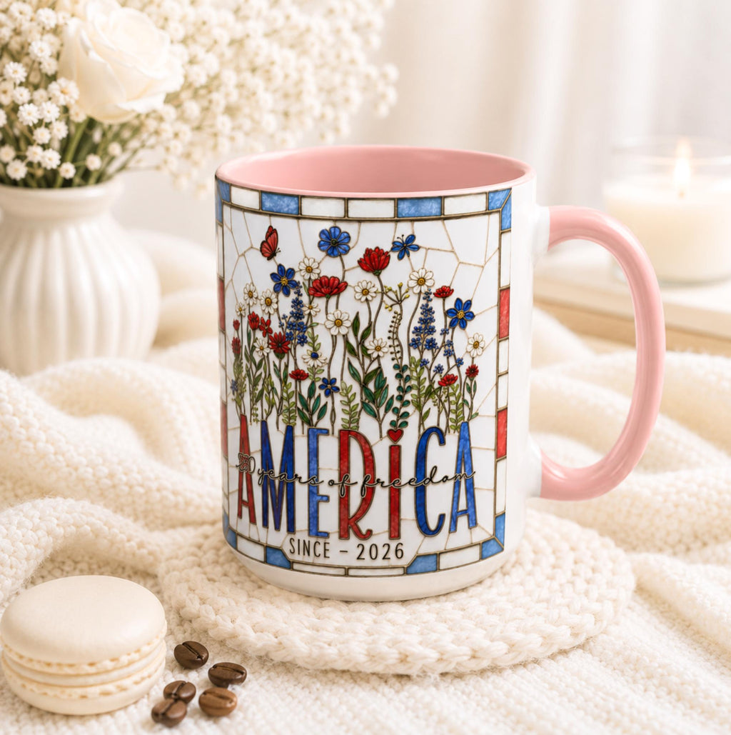 LELORESTORE America 250 Faux Stained Glass Wildflower Coffee Mug