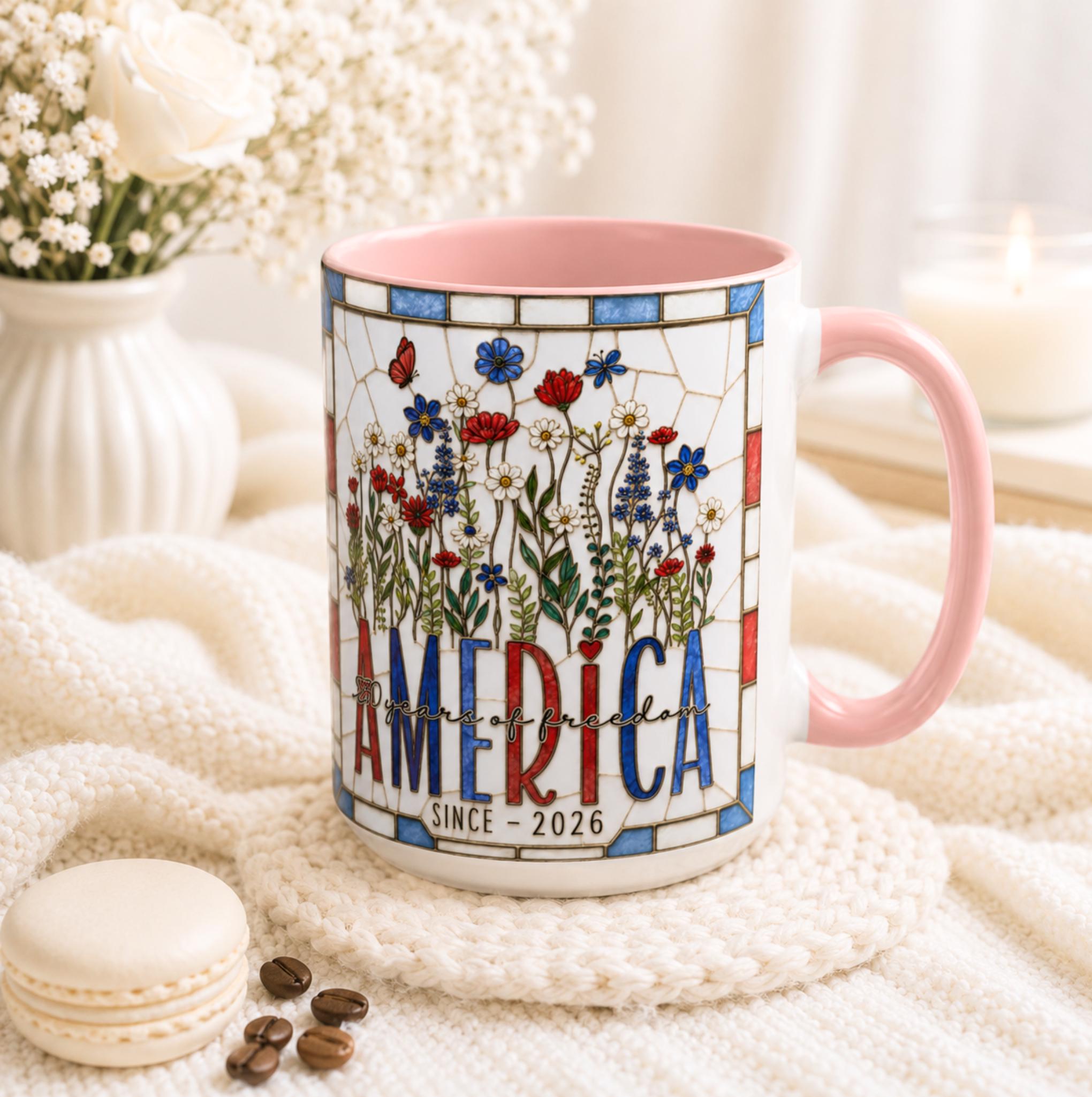 LELORESTORE America 250 Faux Stained Glass Wildflower Coffee Mug