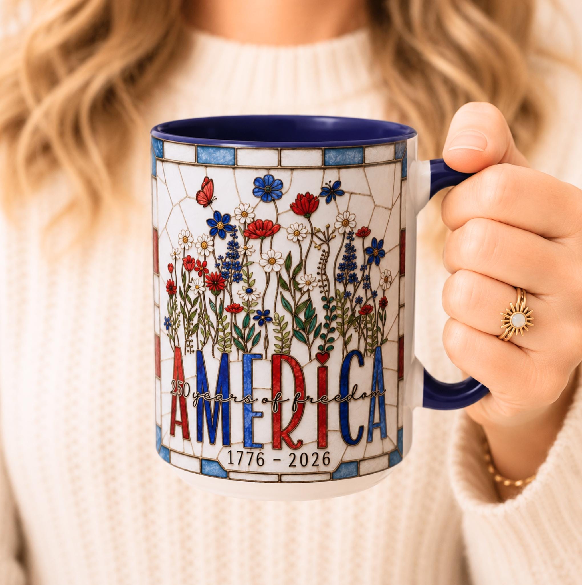 LELORESTORE America 250 Faux Stained Glass Wildflower Coffee Mug