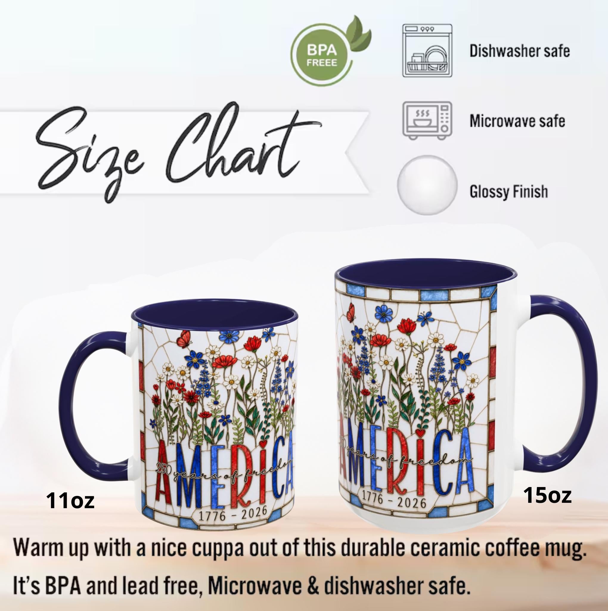 LELORESTORE America 250 Faux Stained Glass Wildflower Coffee Mug