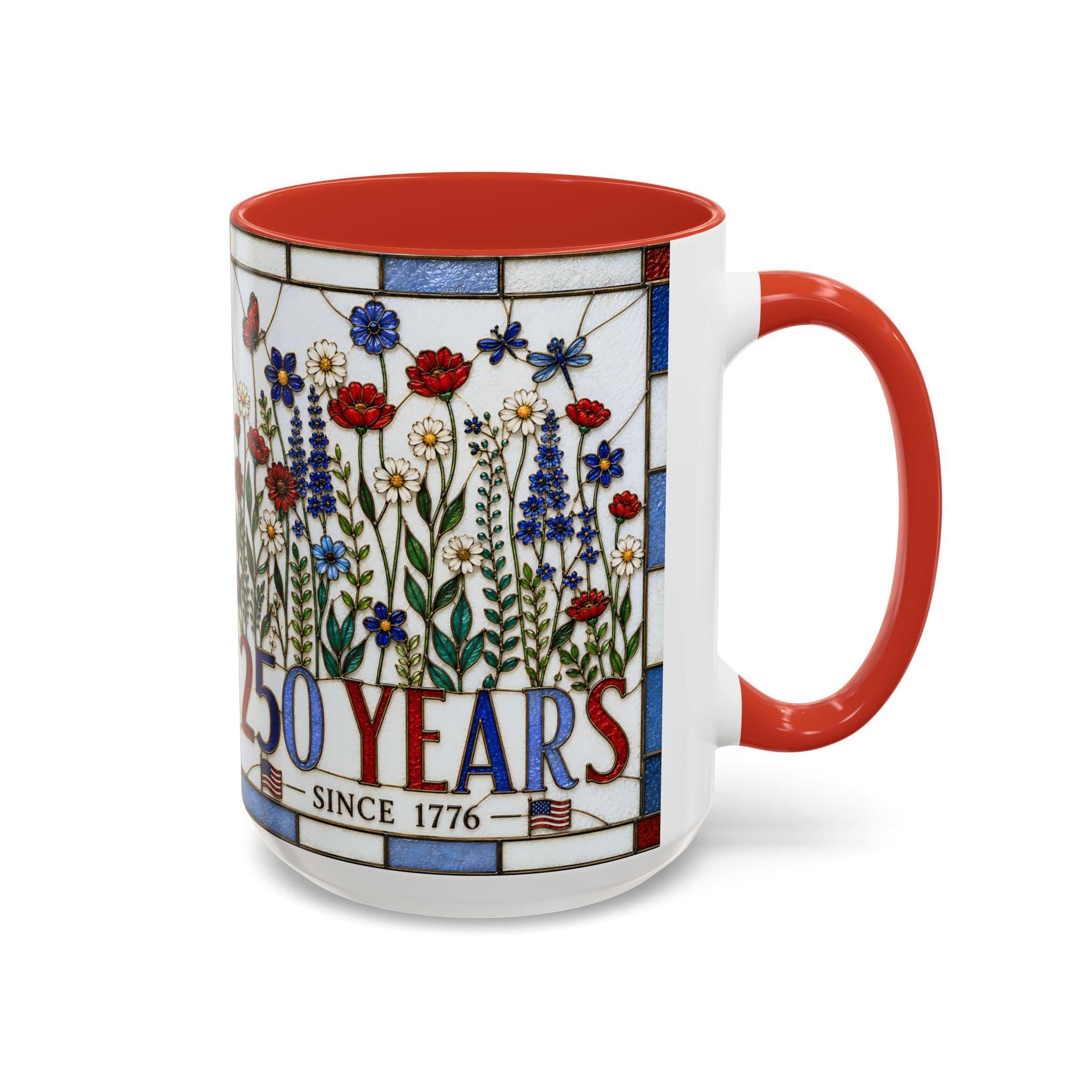 LELORESTORE America 250 Faux Stained Glass Patriotic Floral Mug