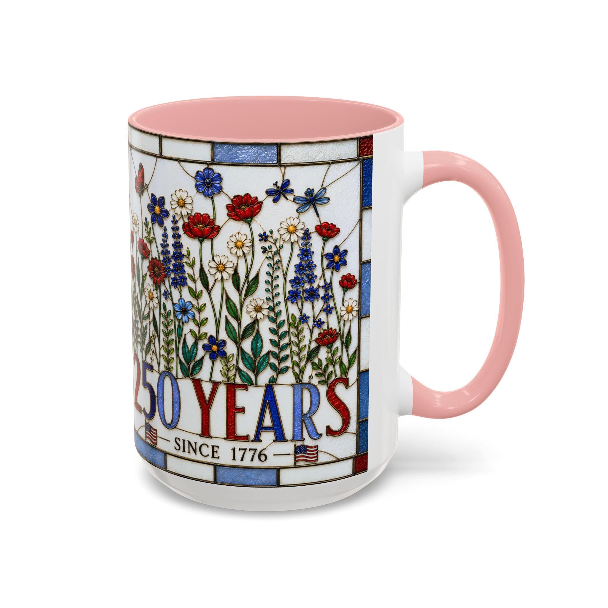 LELORESTORE America 250 Faux Stained Glass Patriotic Floral Mug