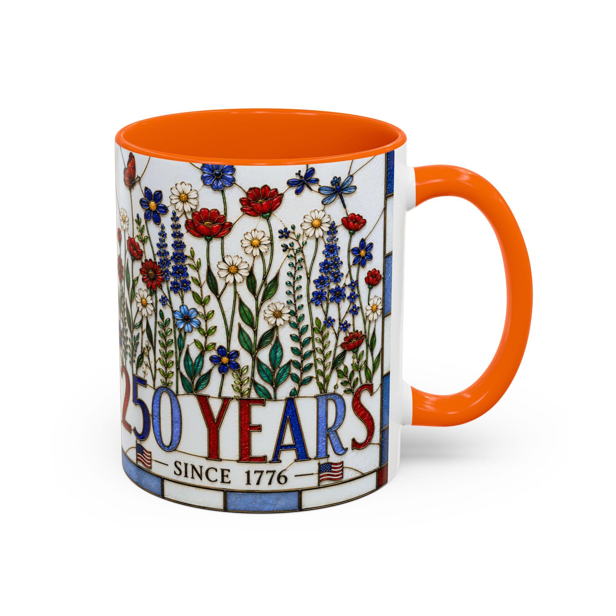 LELORESTORE America 250 Faux Stained Glass Patriotic Floral Mug