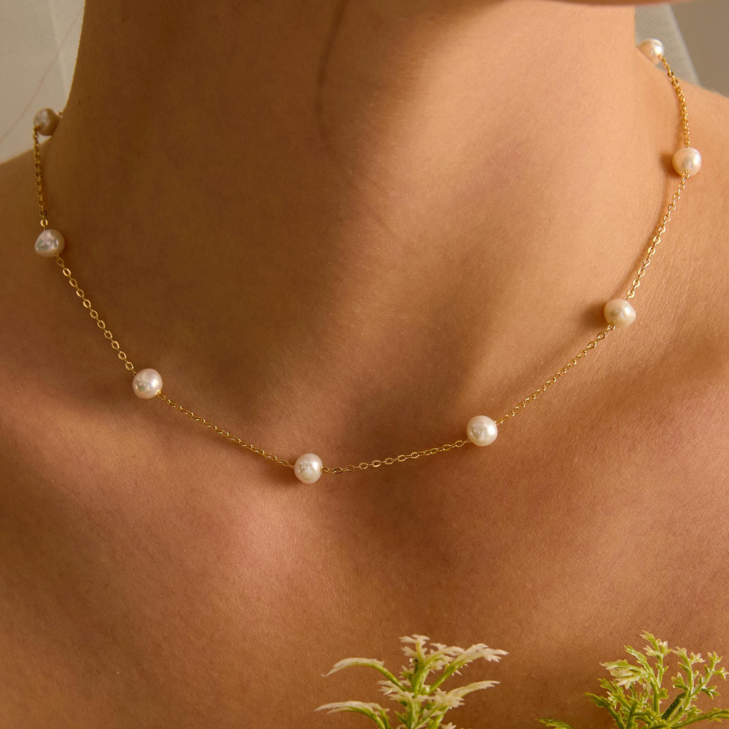 EcloraTreasures Round Freshwater Pearl Necklace Bracelet Jewelry Set Gold
