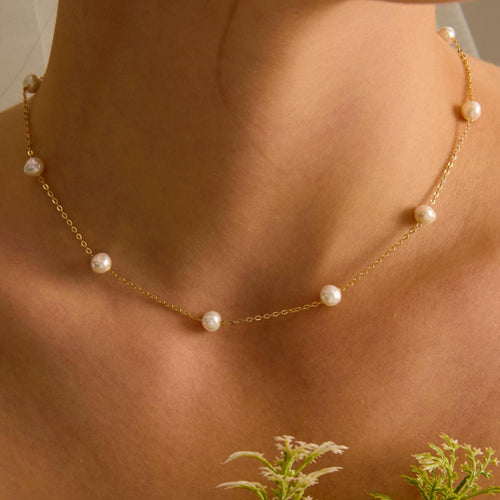 EcloraTreasures Round Freshwater Pearl Necklace Bracelet Jewelry Set Gold