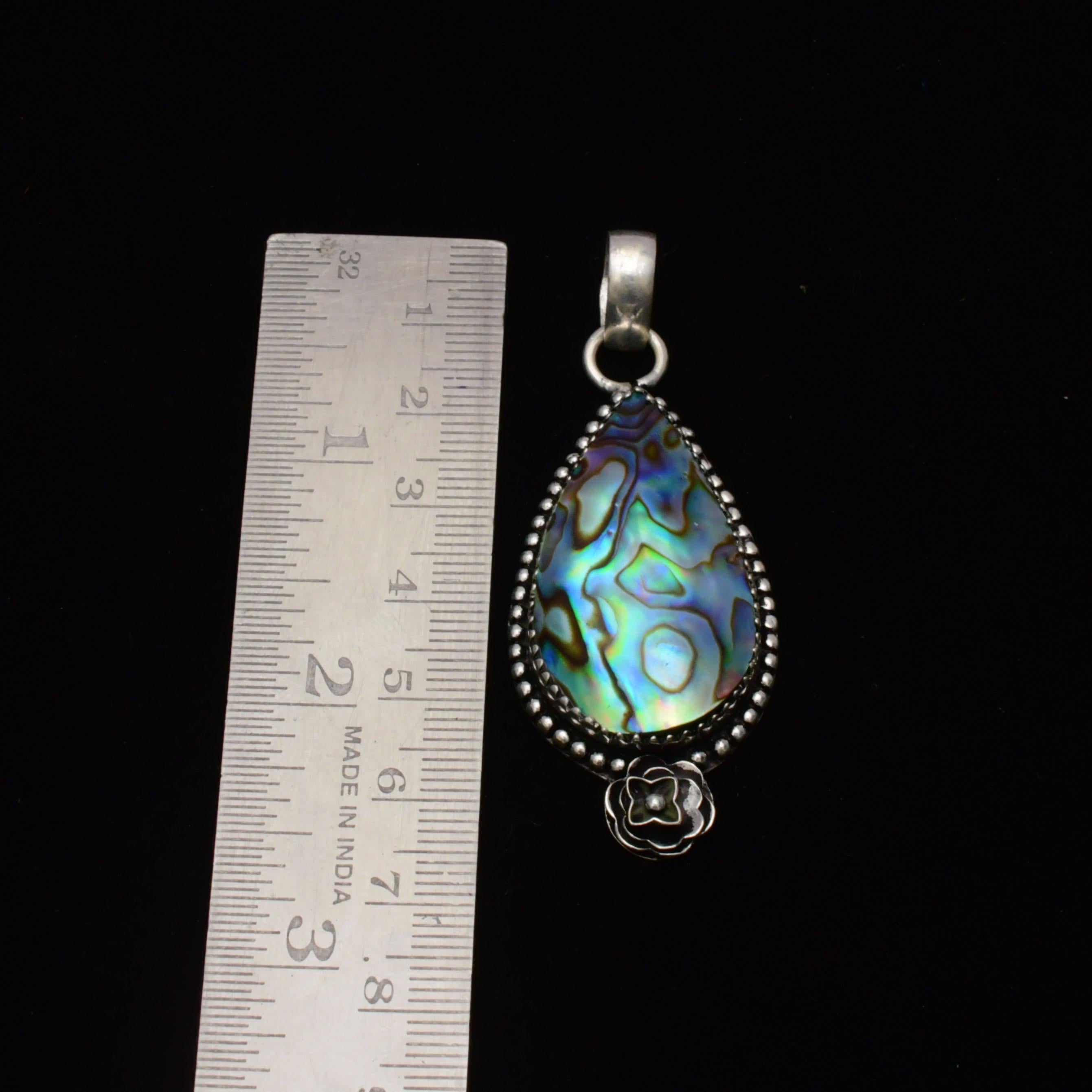 EkkJewels Handmade Abalone Shell 925 Sterling Silver Pendant Necklace